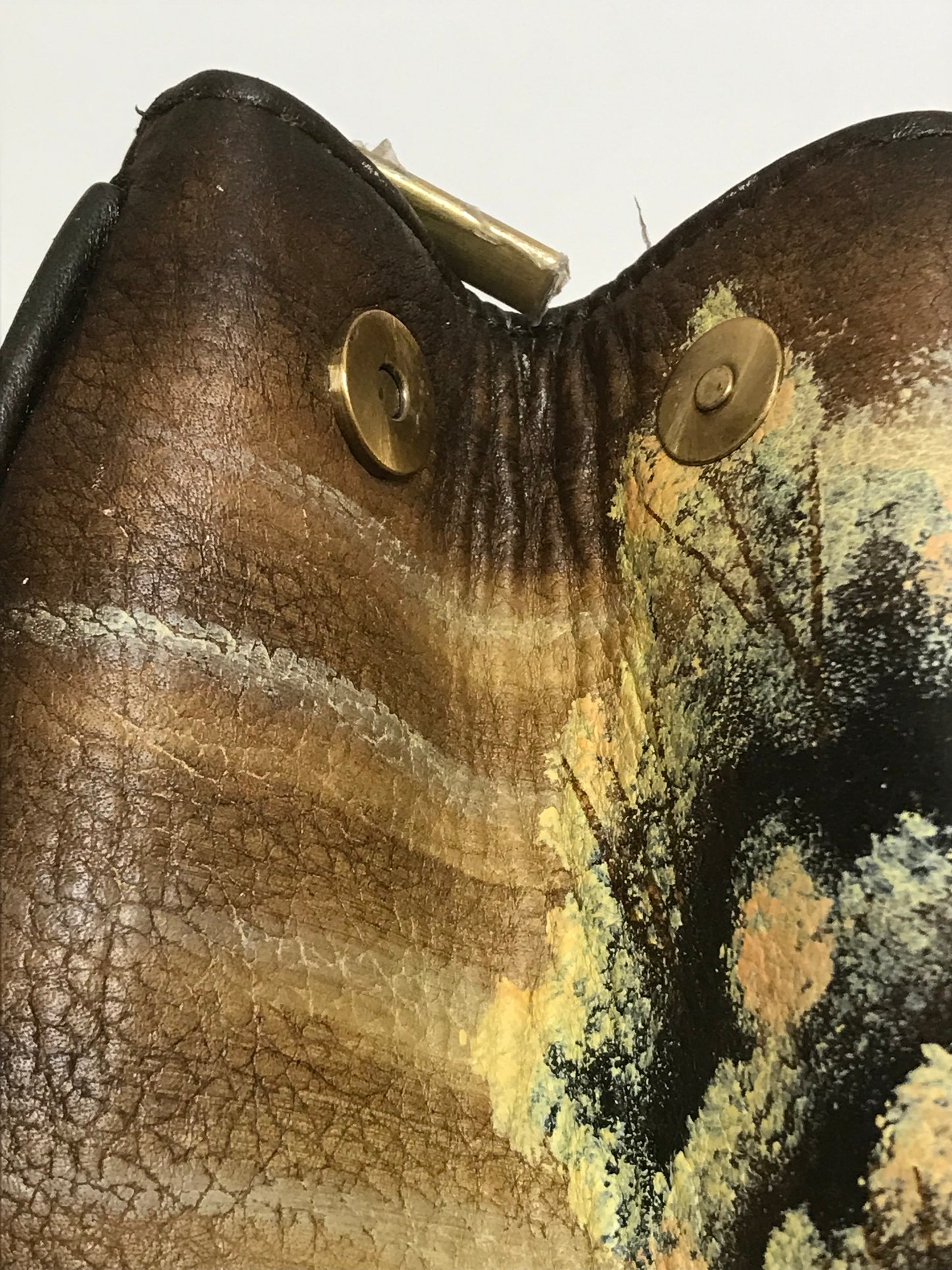 Vintage BIACCI Handpainted Bridge / Landscape Scene Brown Genuine Leather Handbag