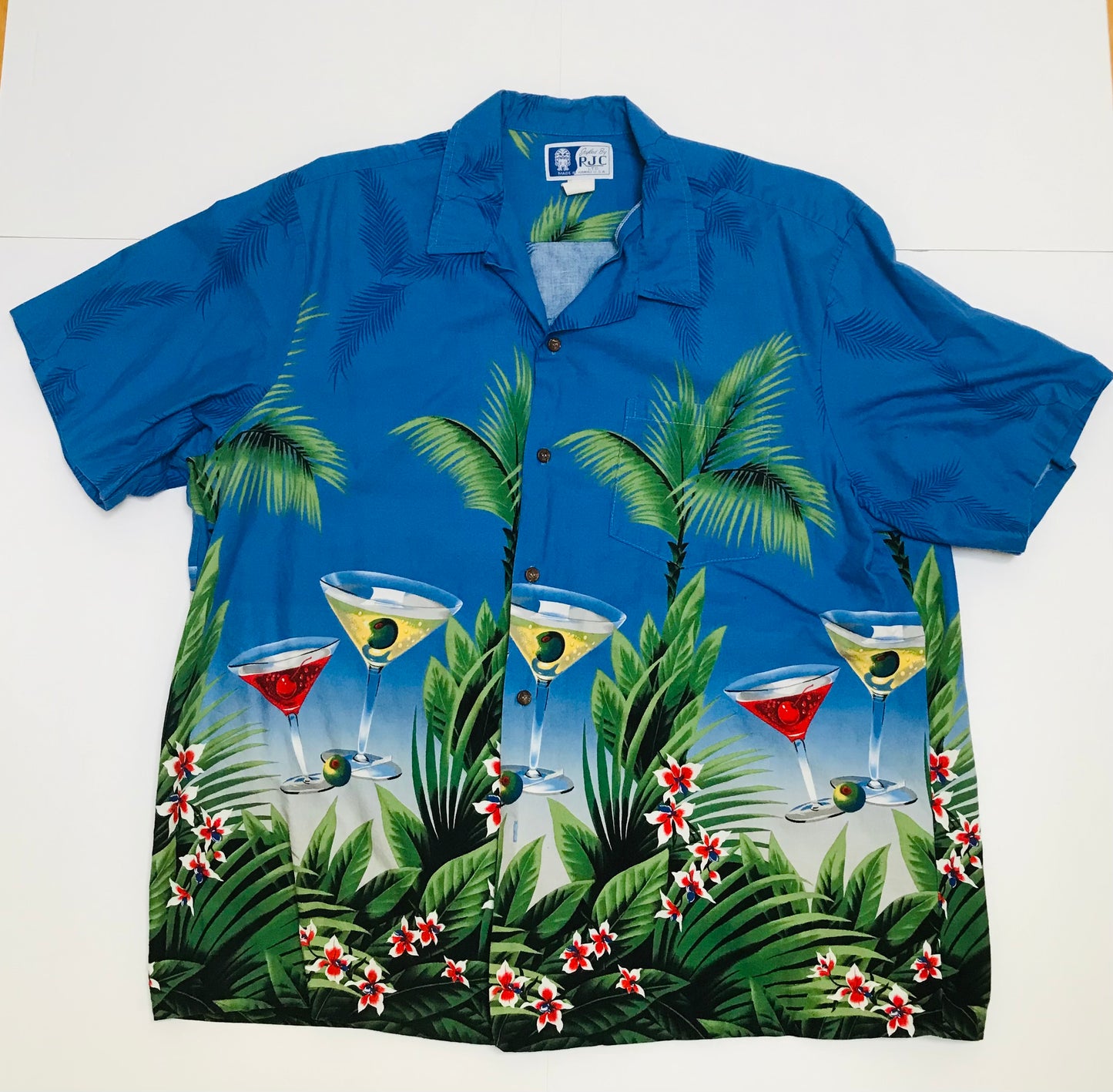 RJC Cotton Hawaiian Palm Trees, Martini Print Casual Button-Down Shirts for Men