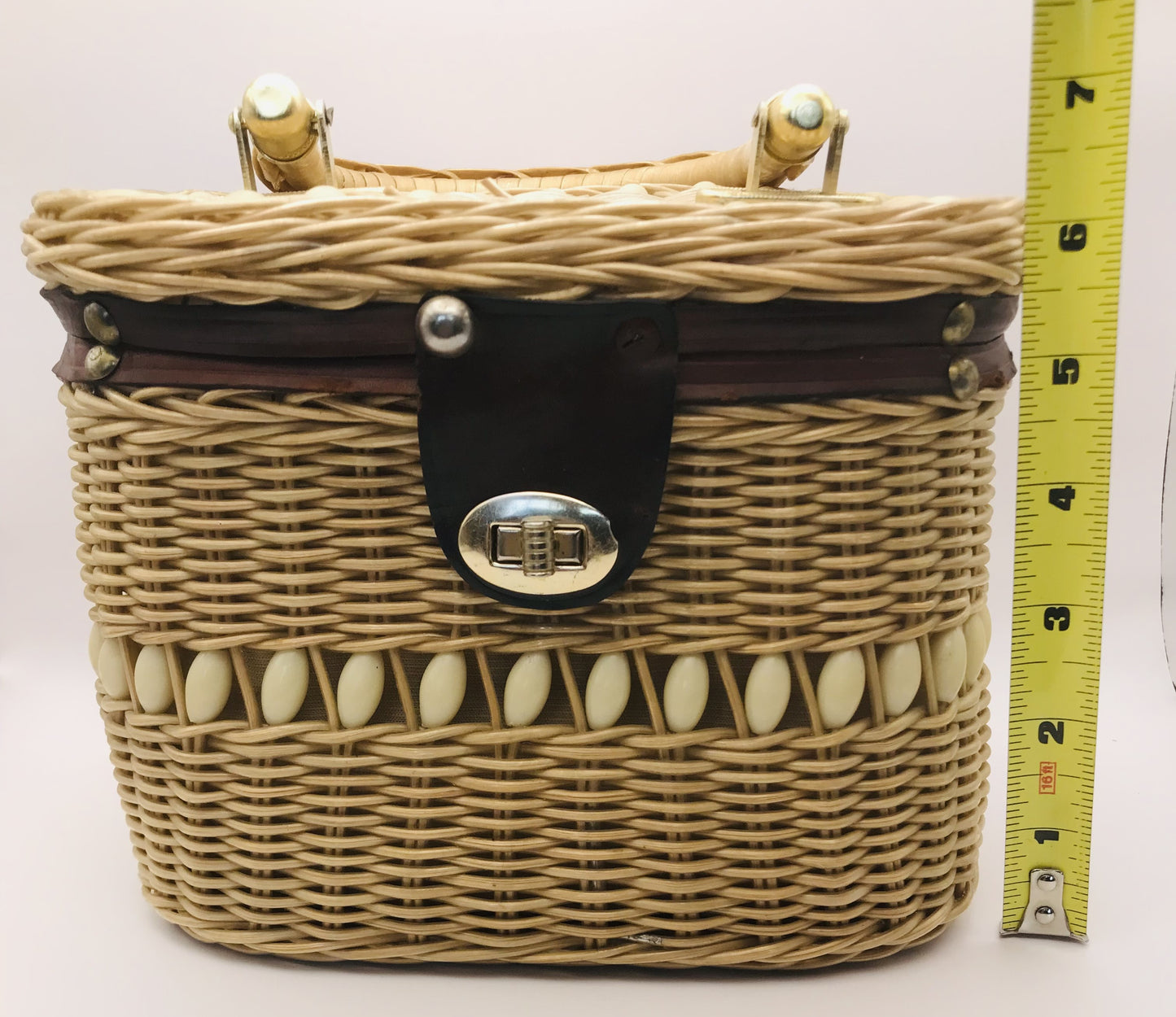 Boho Chic Wicker and Shell Oval Handbag
