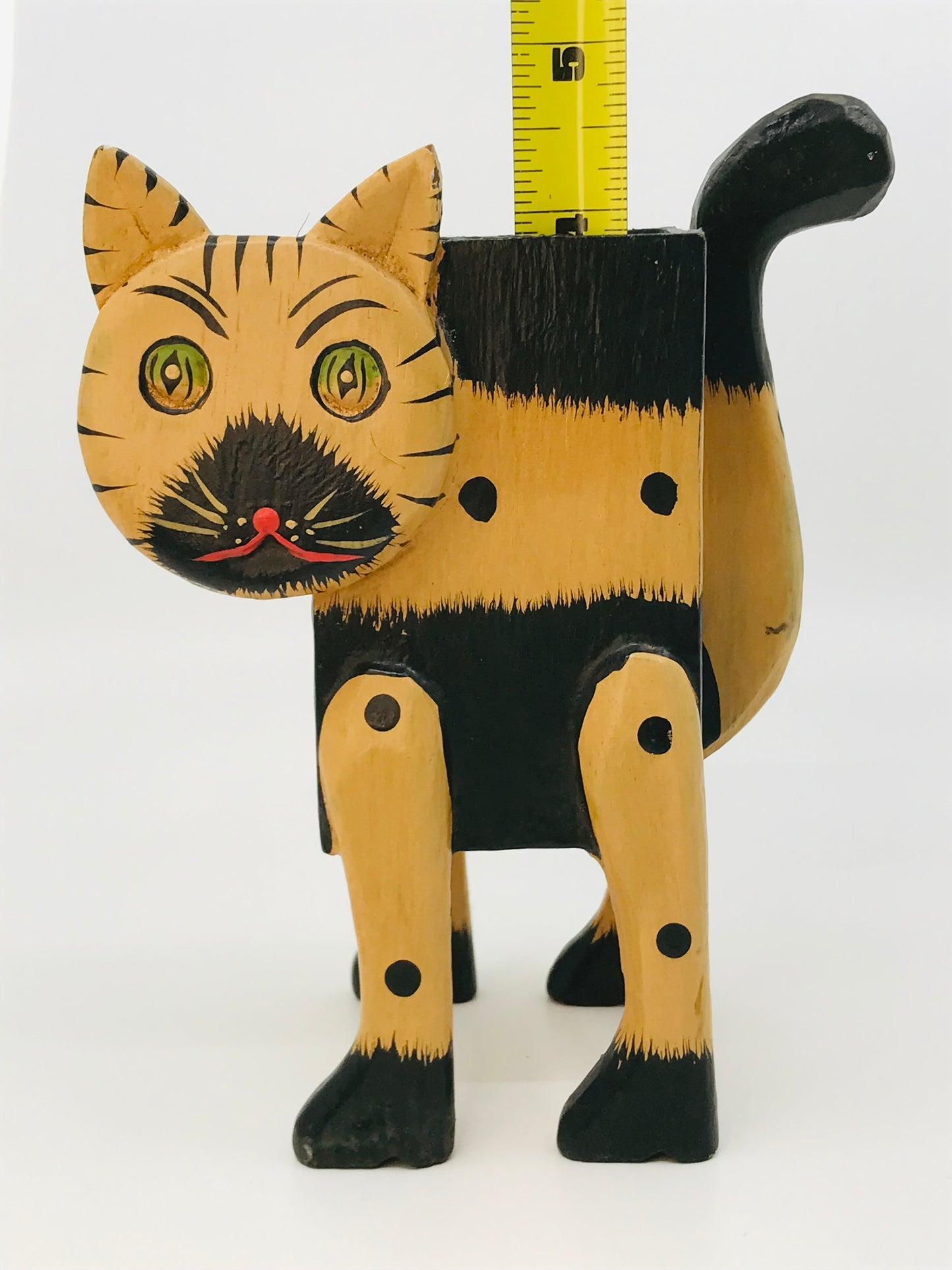 Abstract Hand Painted Wooden Cat Planter/Container