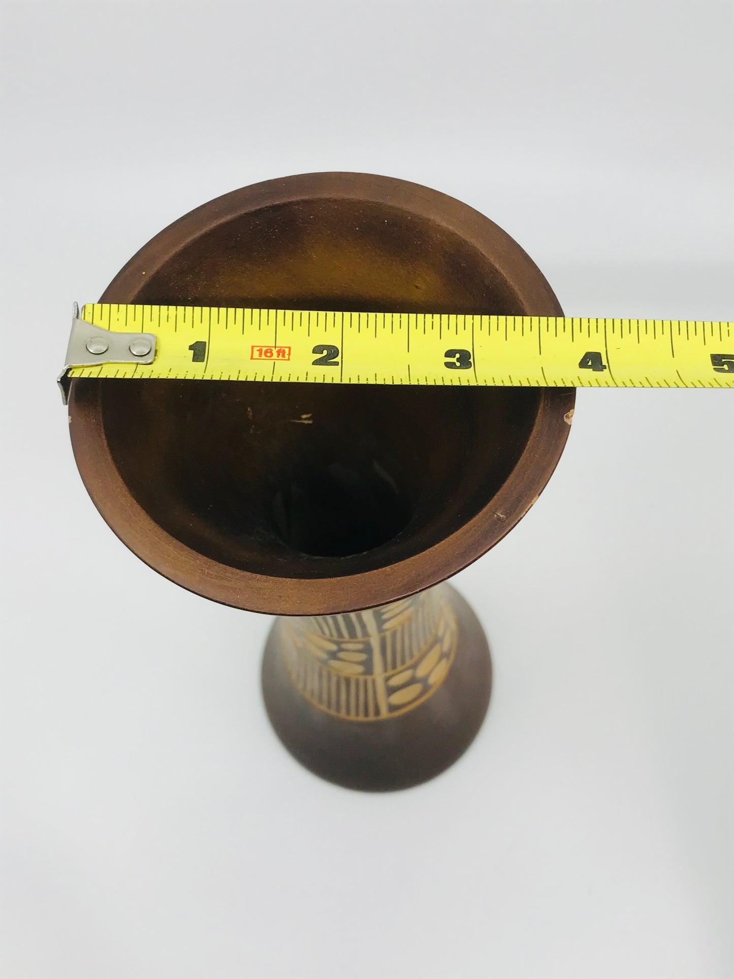 Mango Wood Hand Carved Polka dots and Stripes Vase