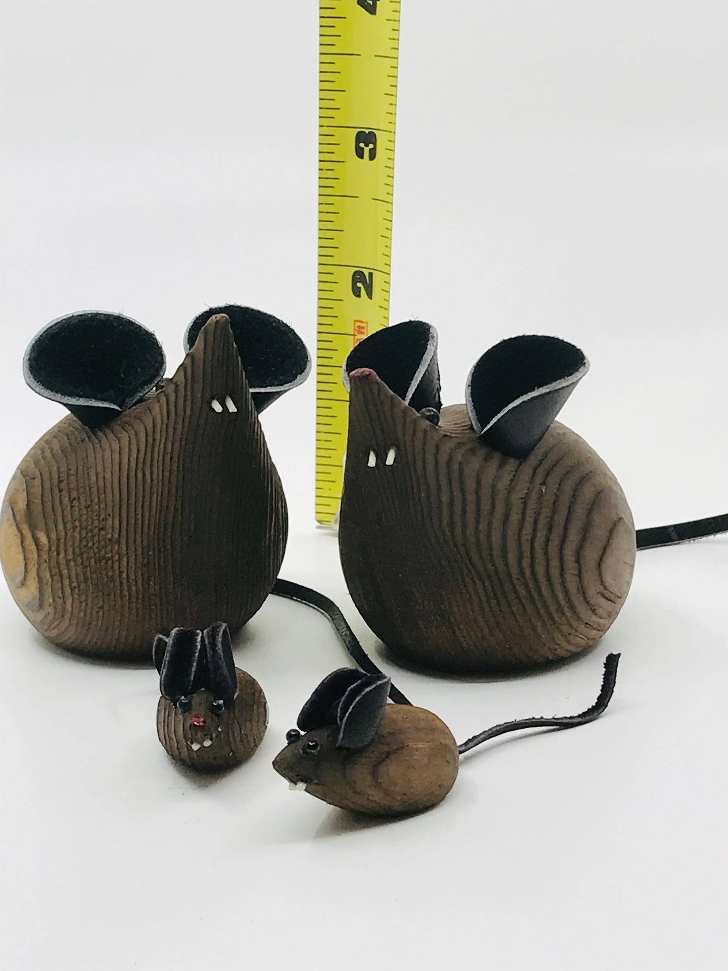 Vintage Wooden Miniature Mouse Family - Set of 4