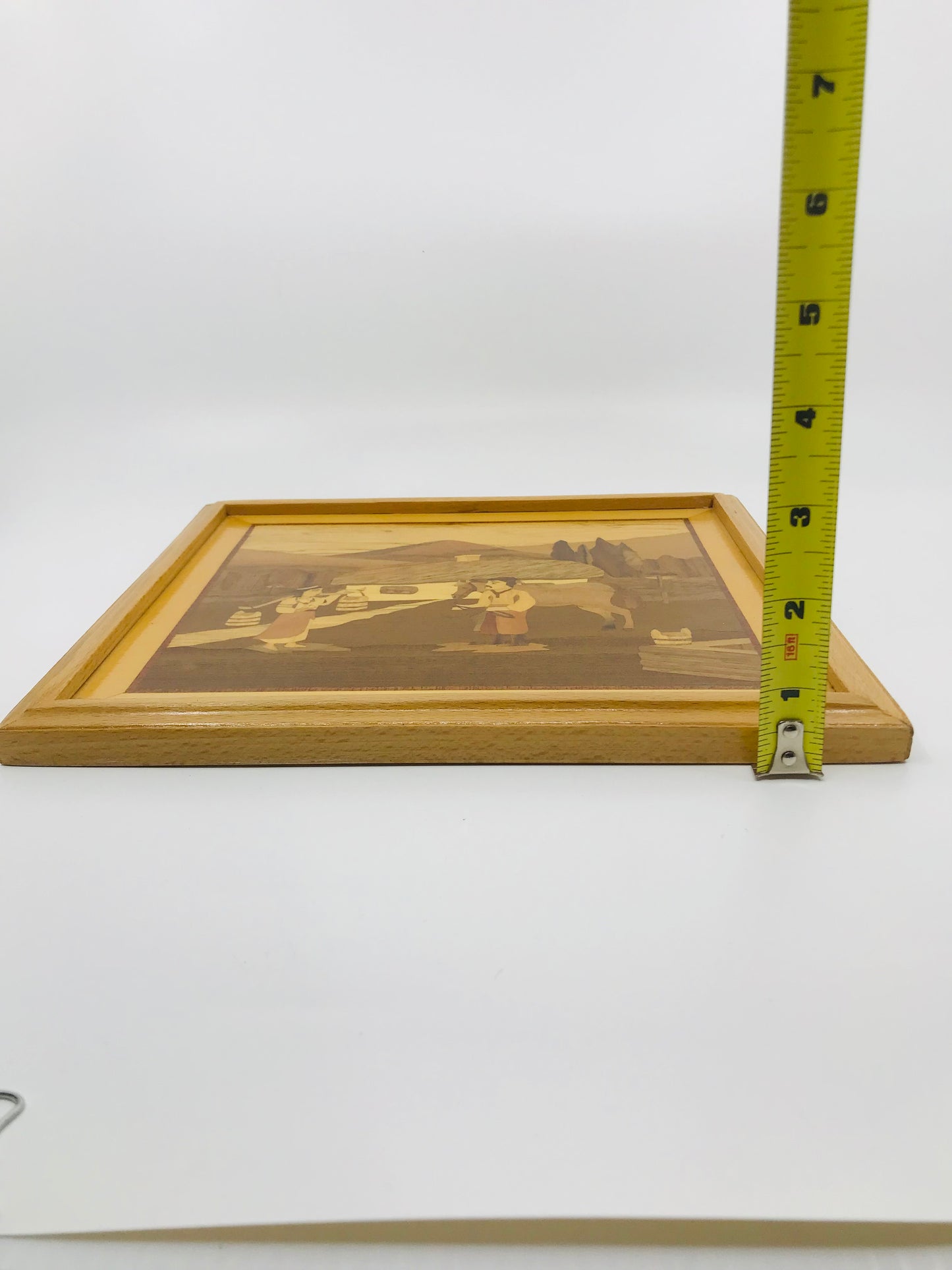 Handcrafted Wooden Inlay European Farmers in a Field