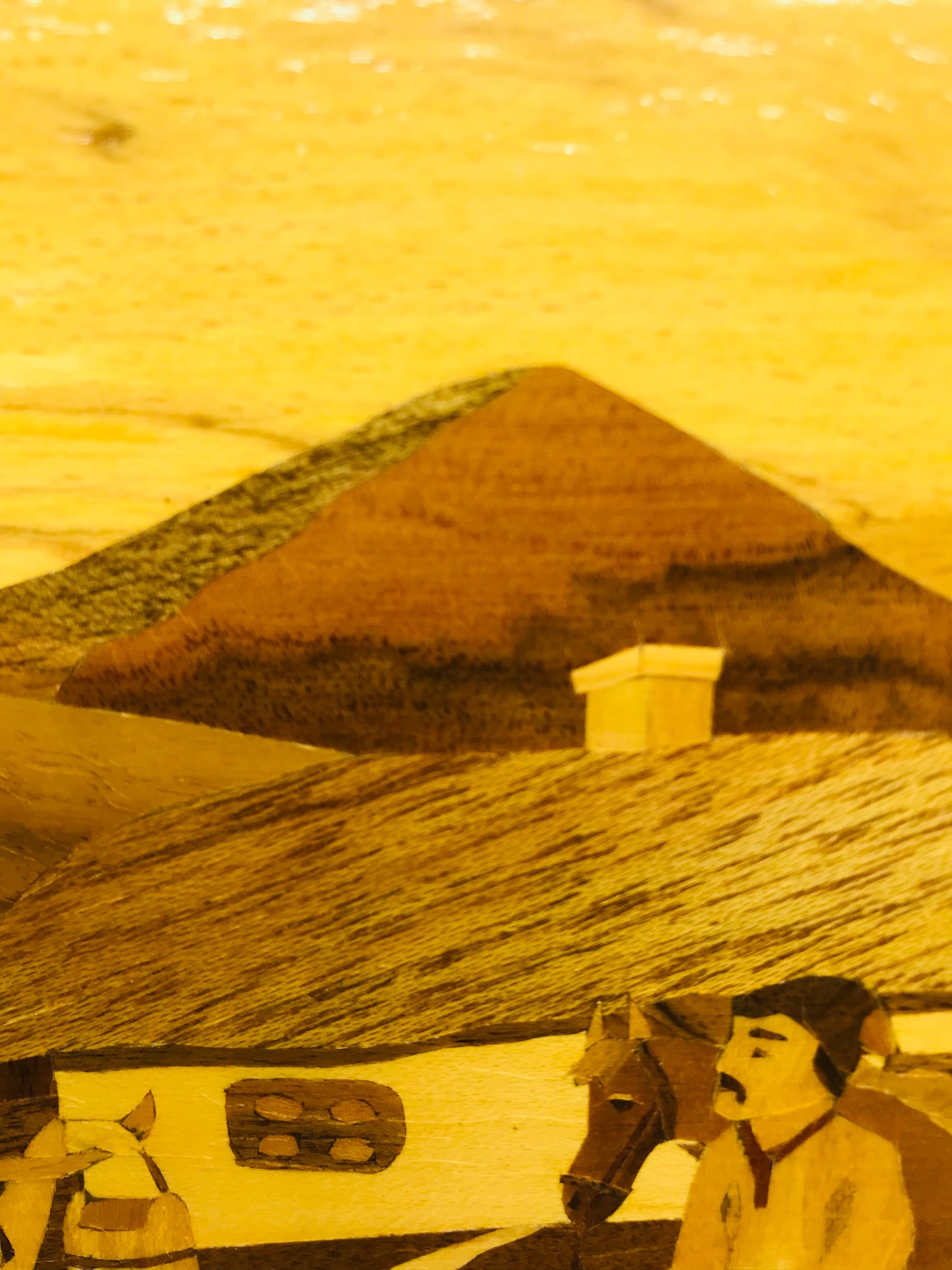 Handcrafted Wooden Inlay European Farmers in a Field