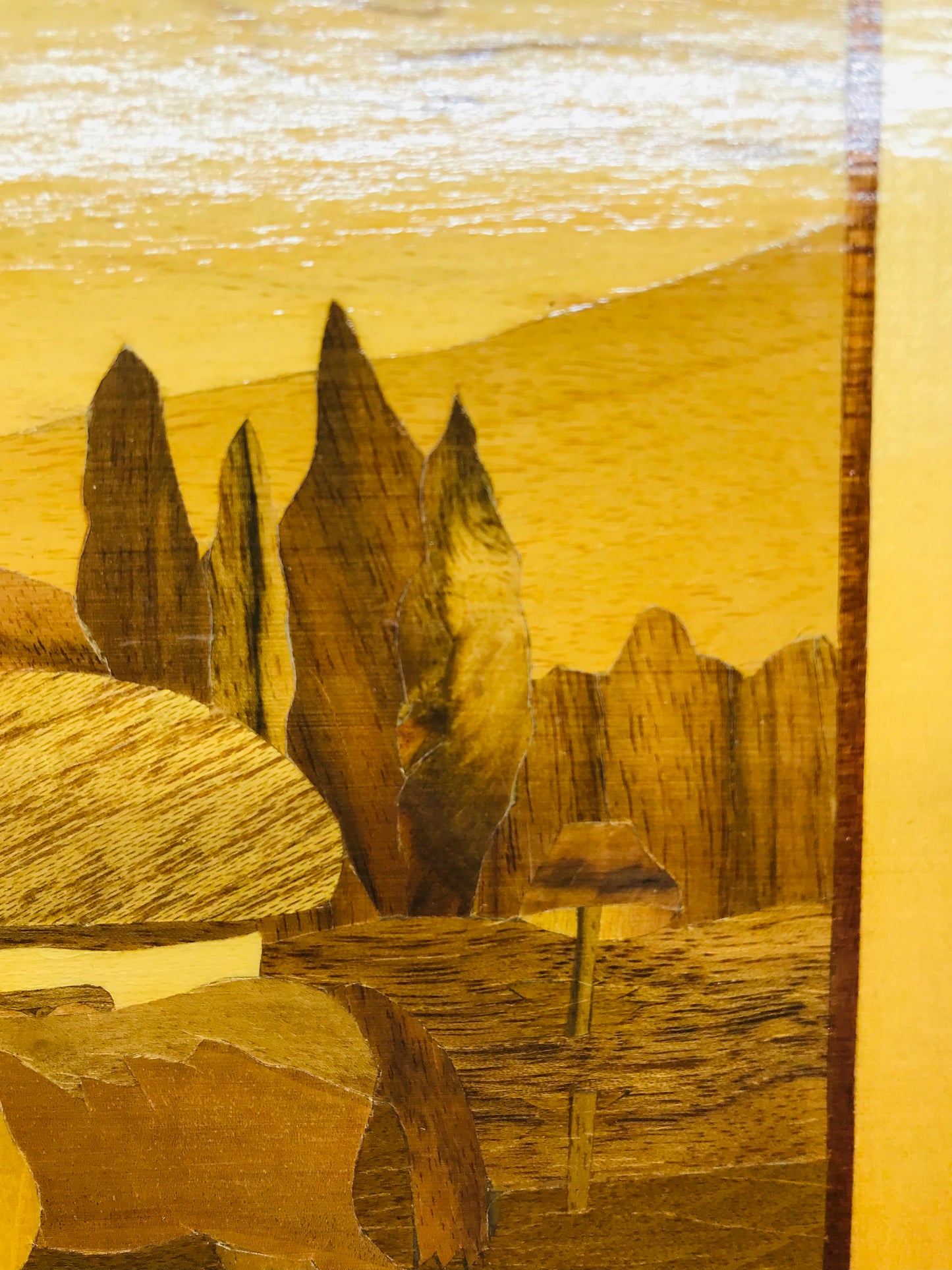 Handcrafted Wooden Inlay European Farmers in a Field