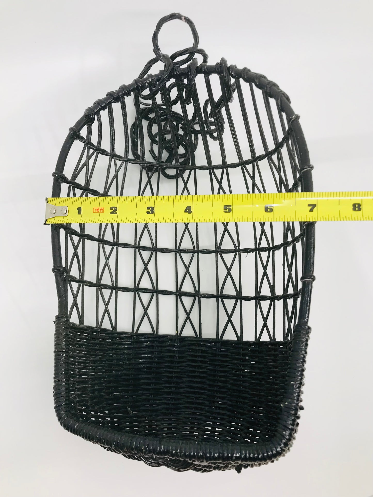Miniature Black Wicker Hanging Basket Planter Holder