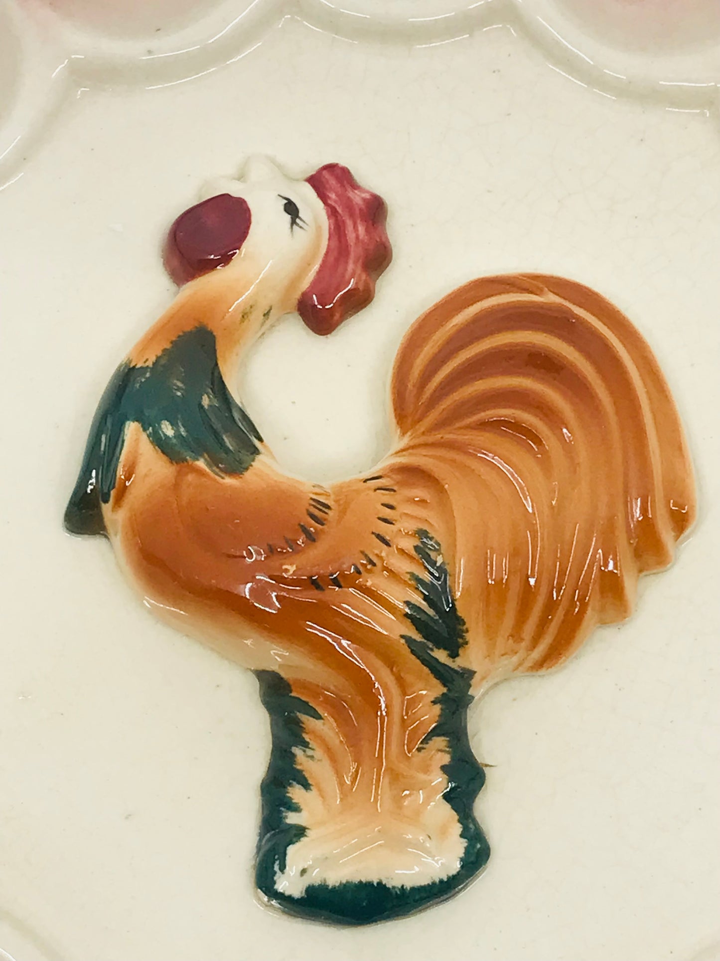 Vintage Red Rooster Magolica Ceramic Deviled Egg Platter