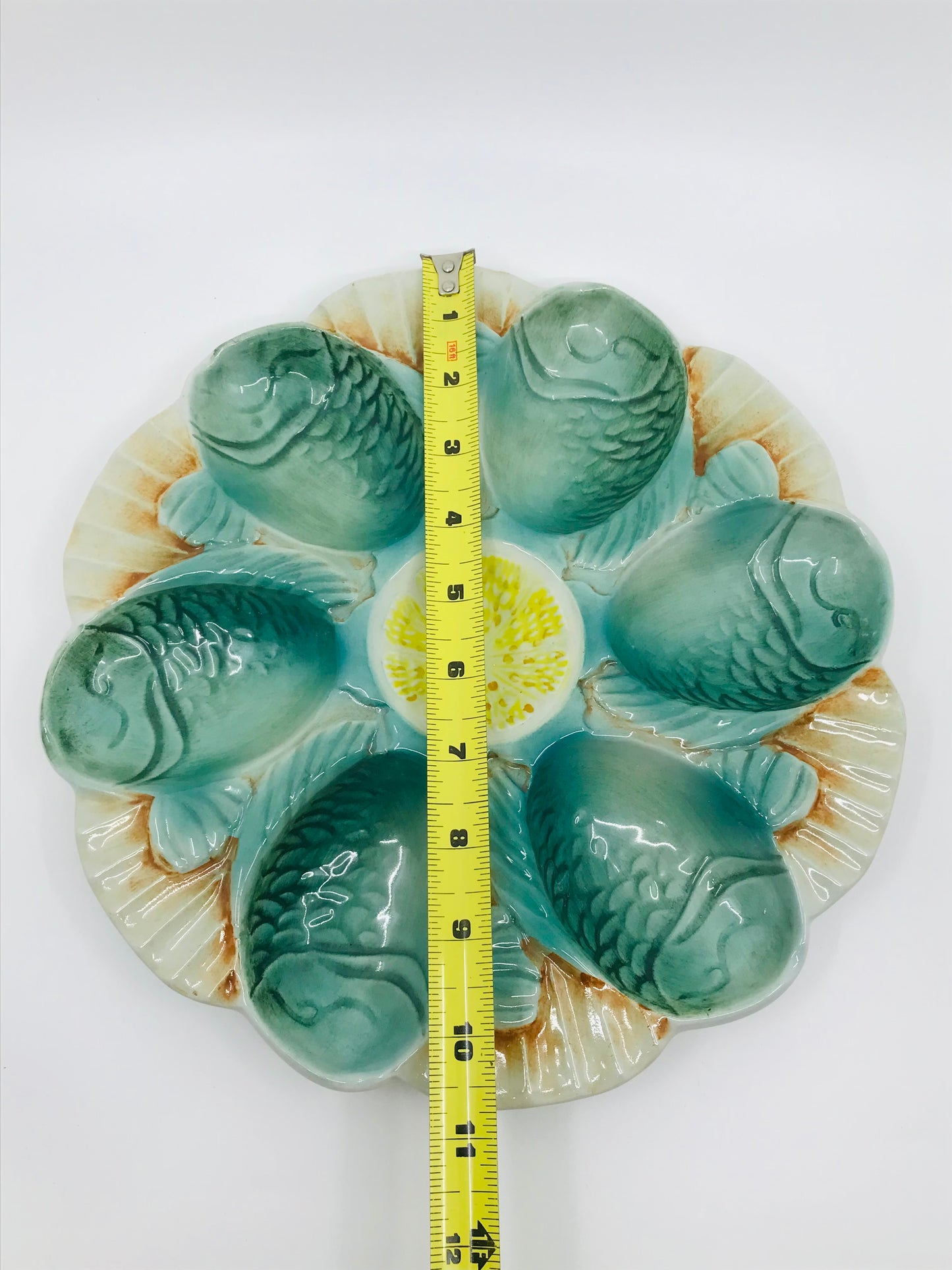 Vintage French Ironstone Fish Head Oyster Plate/Dish Majolica Barbotine - RARE