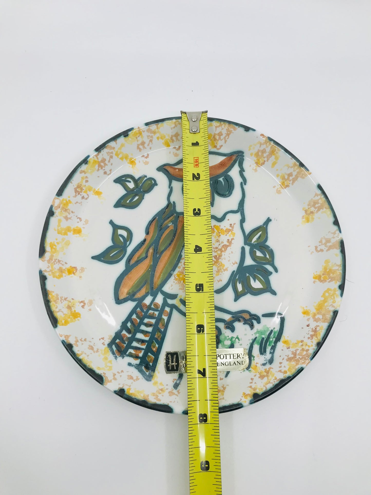 Honiton Studio Pottery Hand Crafted Perched Owl Plate Spongeware
