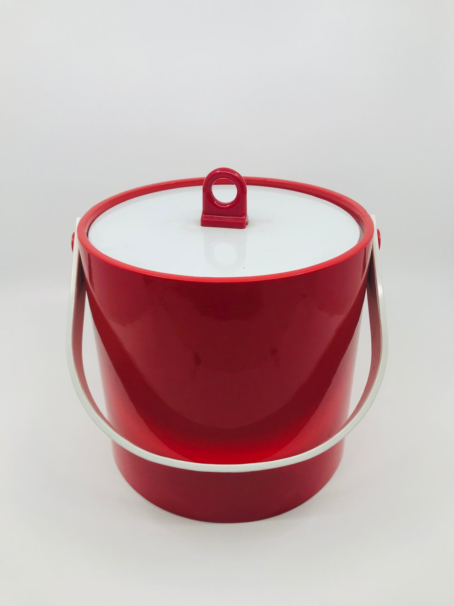 Red Acrylic Ice Bucket with White handle and Lid