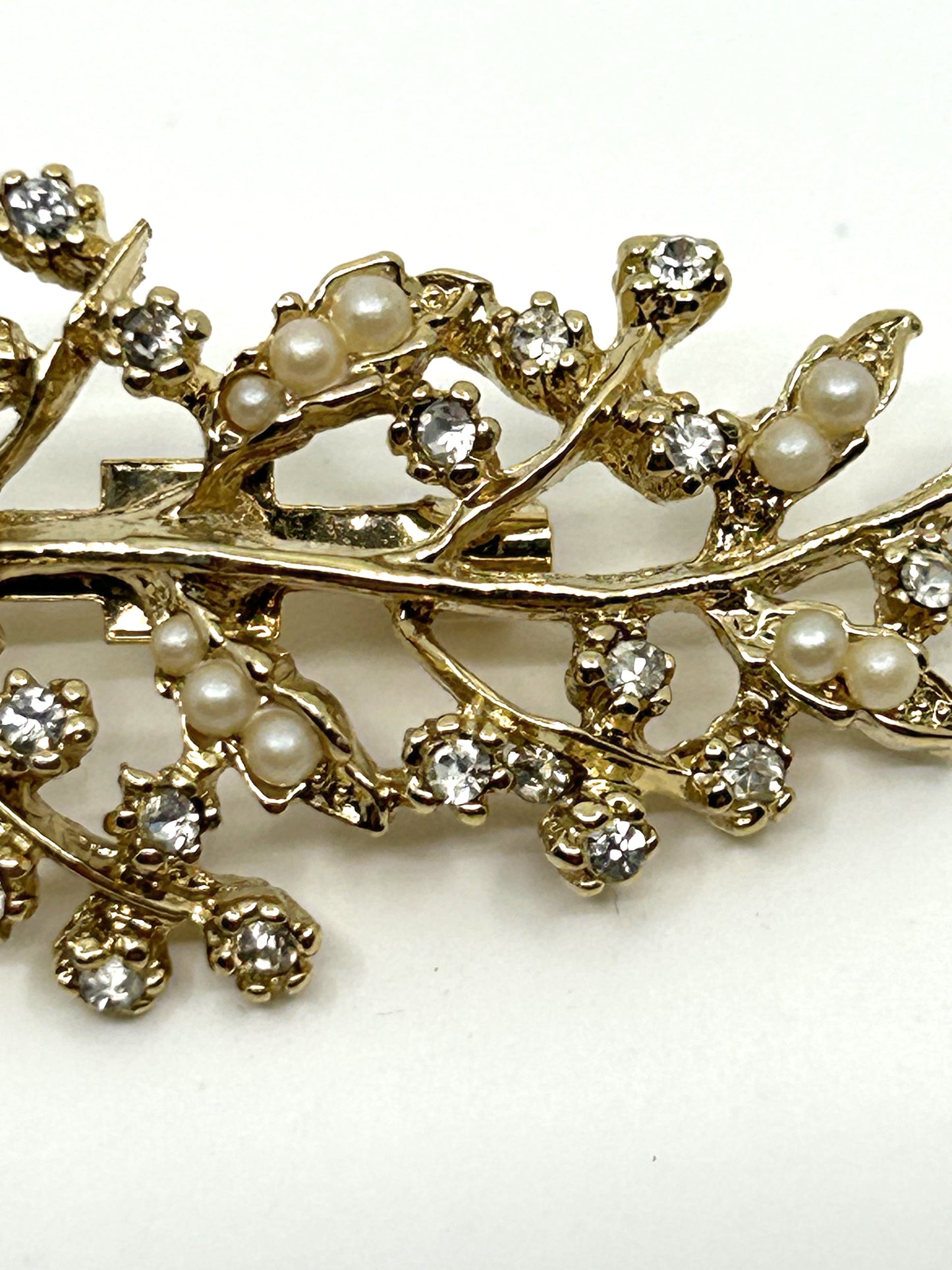 Vintage Goldtone Faux Diamonds and Pearls Tree Branch Brooch