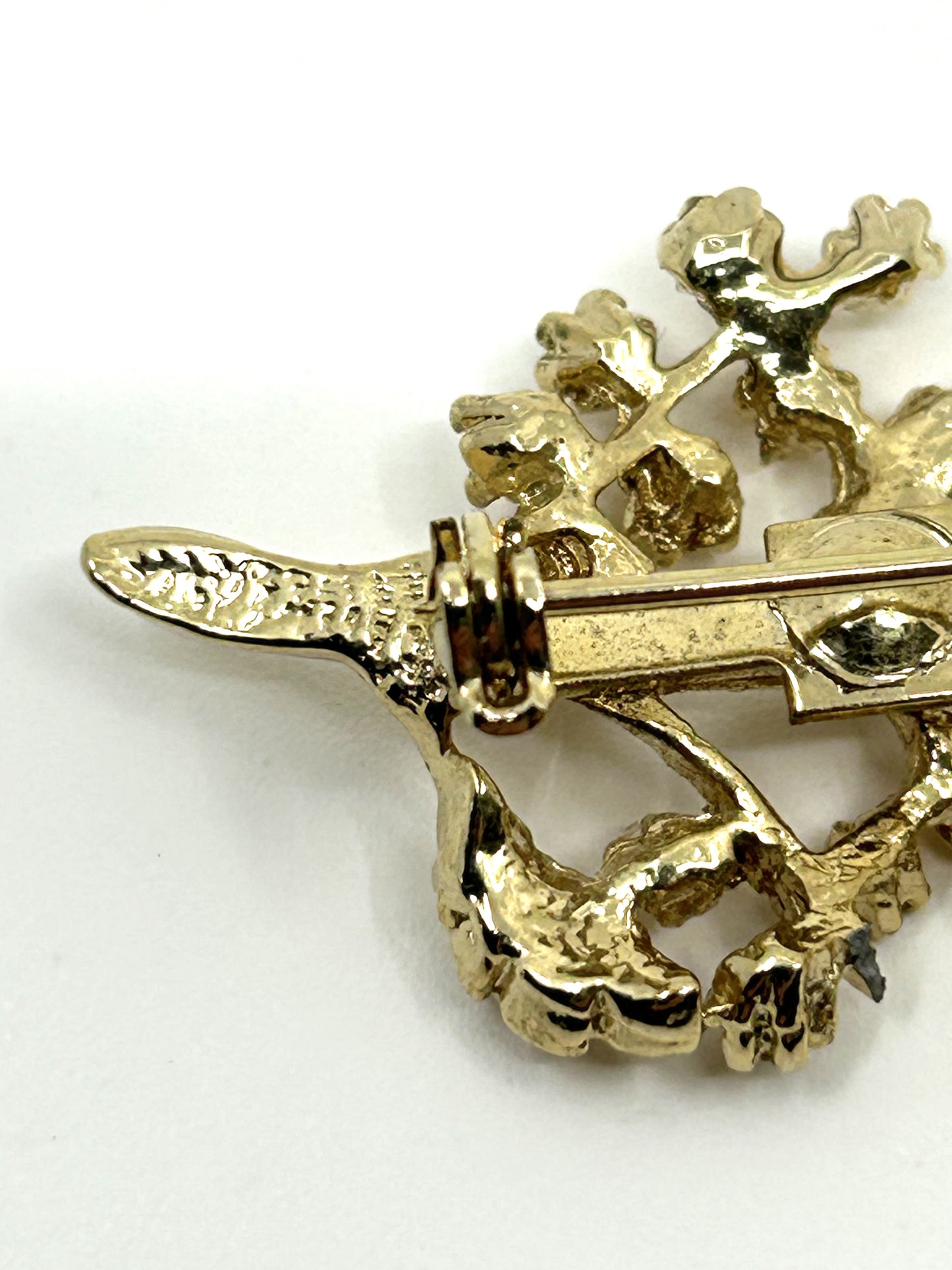 Vintage Goldtone Faux Diamonds and Pearls Tree Branch Brooch