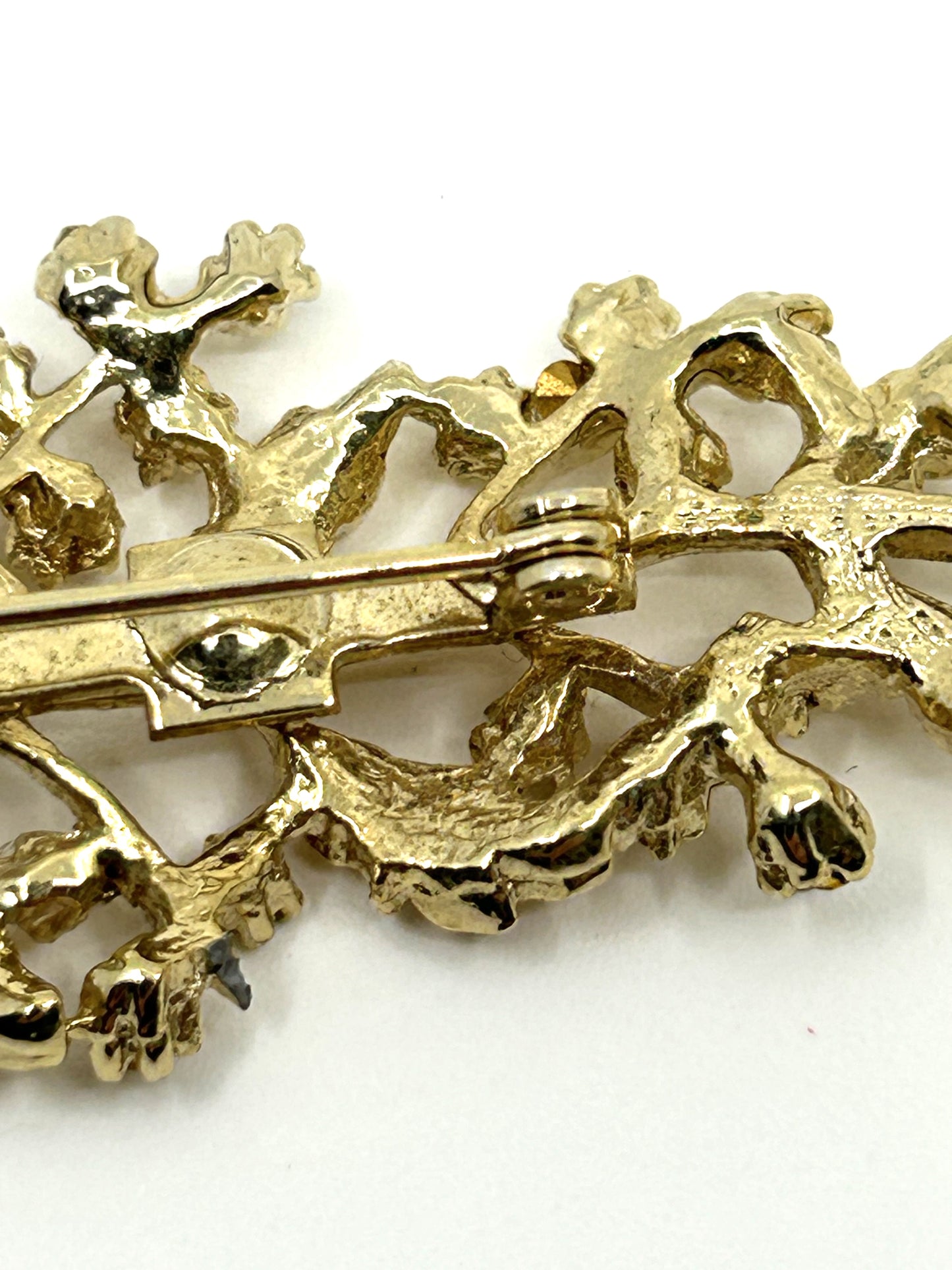 Vintage Goldtone Faux Diamonds and Pearls Tree Branch Brooch