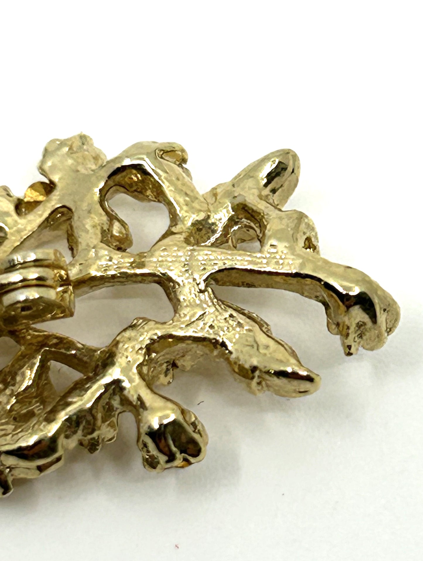Vintage Goldtone Faux Diamonds and Pearls Tree Branch Brooch