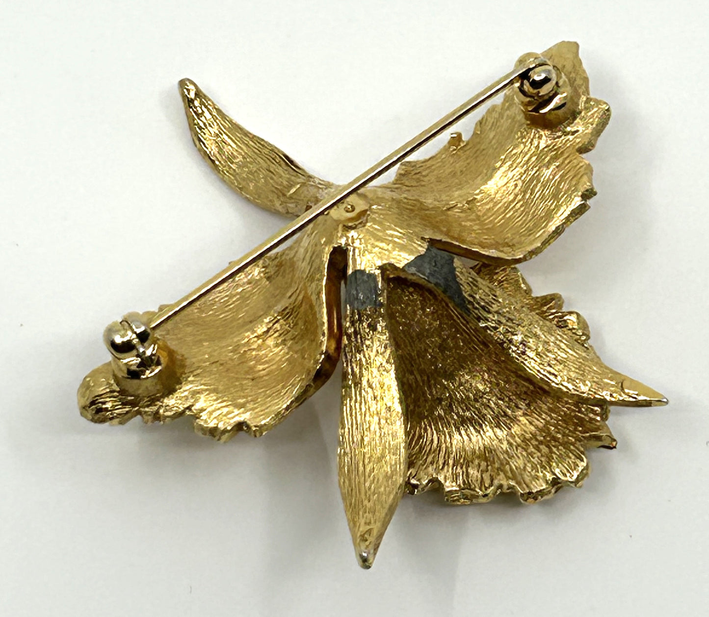 Vintage Textured Goldtone Orchid w/Pearl Brooch