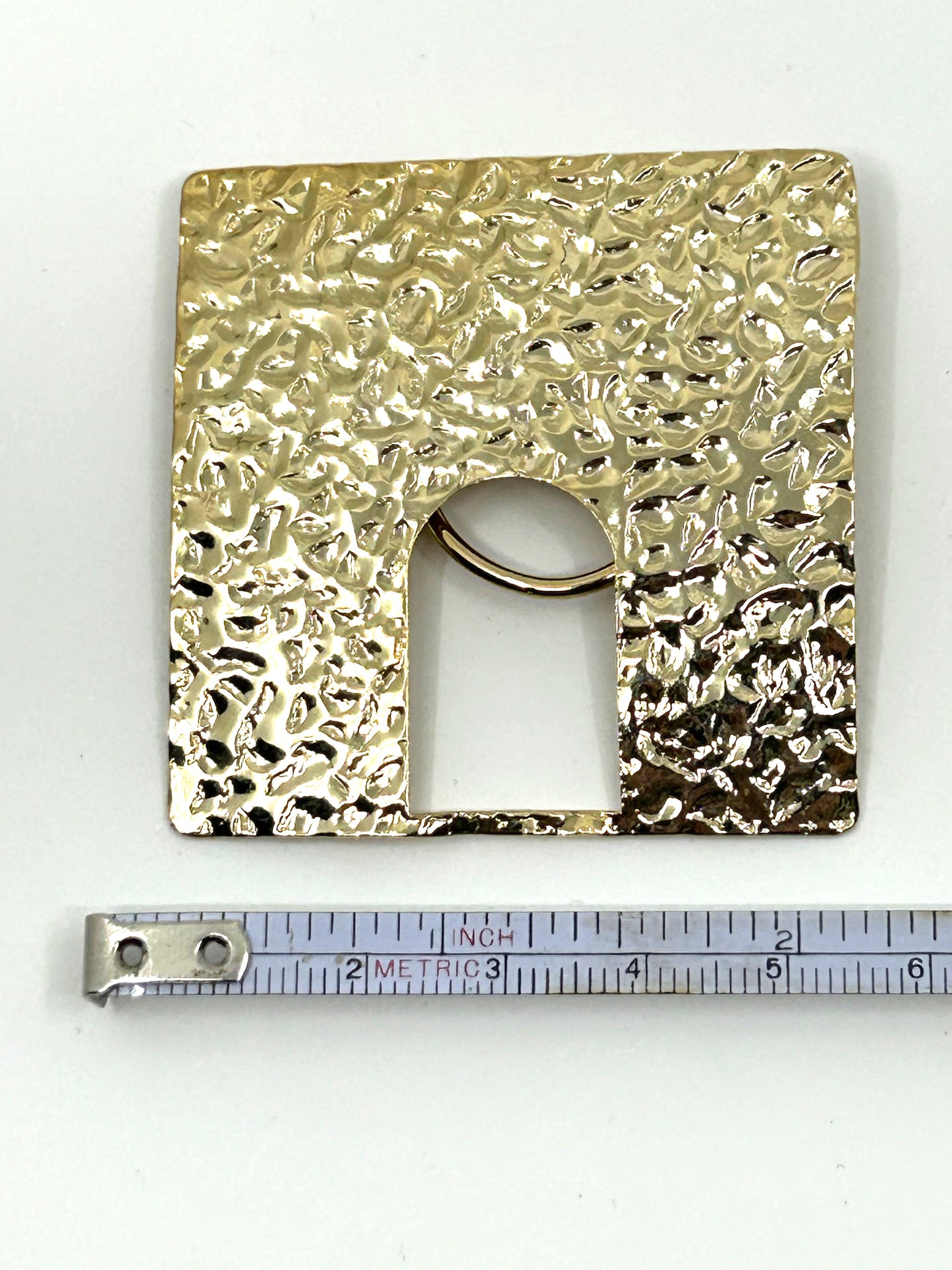 Vintage Goldtone Textured Dented Square Scarf Clip