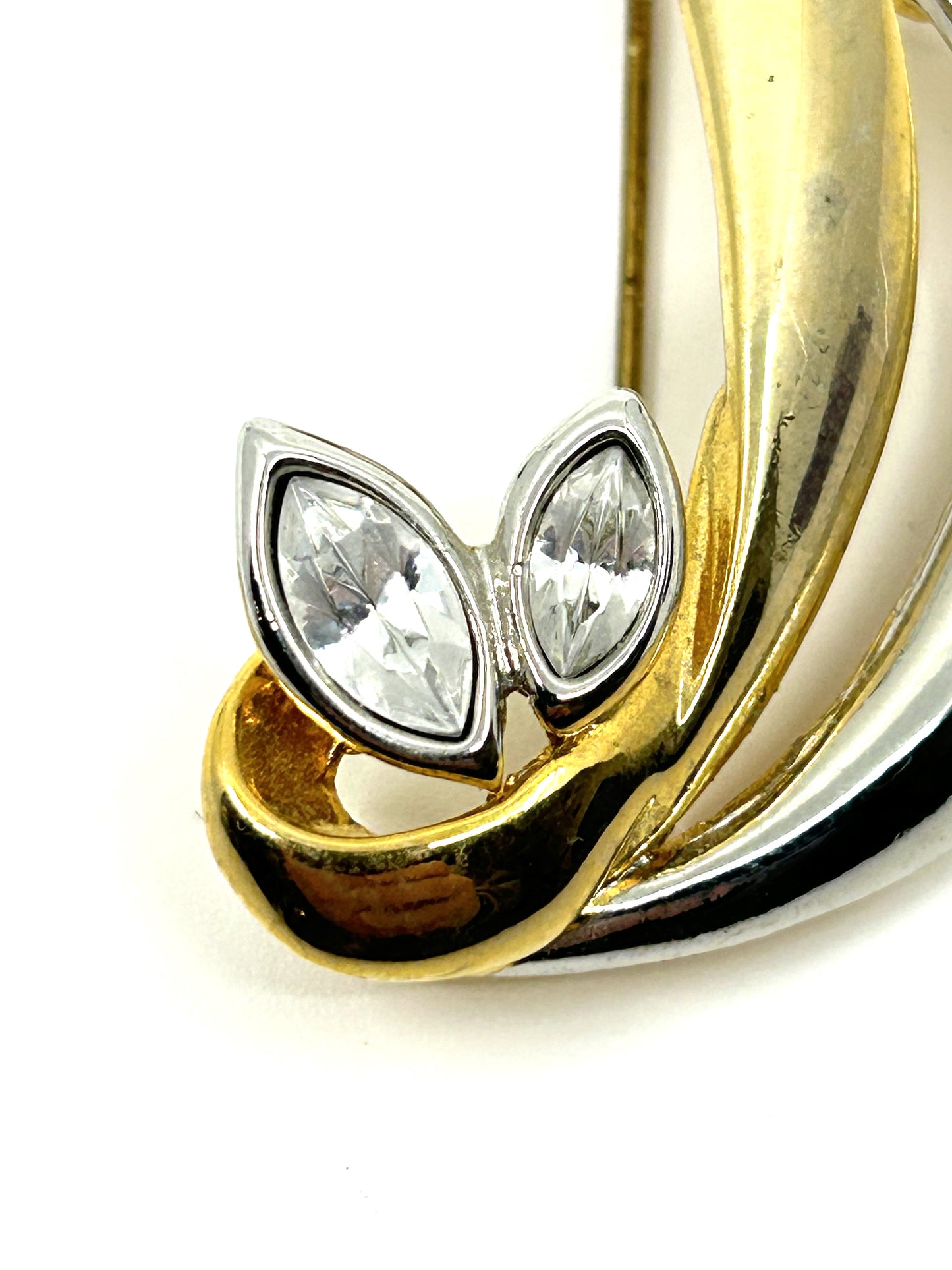 Vintage Two Tone Gold and Silver Letter B Brooch w/faux Diamonds