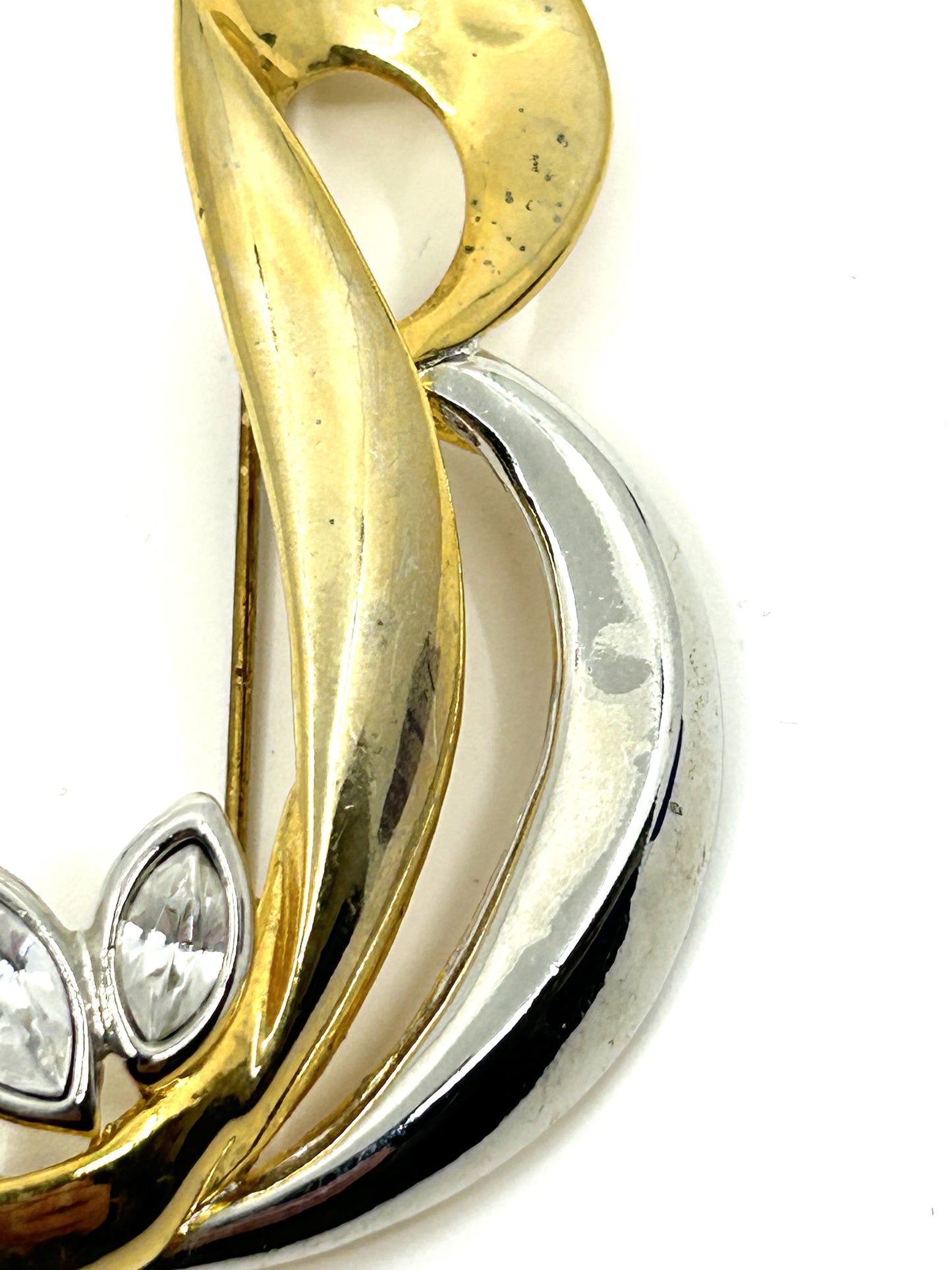 Vintage Two Tone Gold and Silver Letter B Brooch w/faux Diamonds