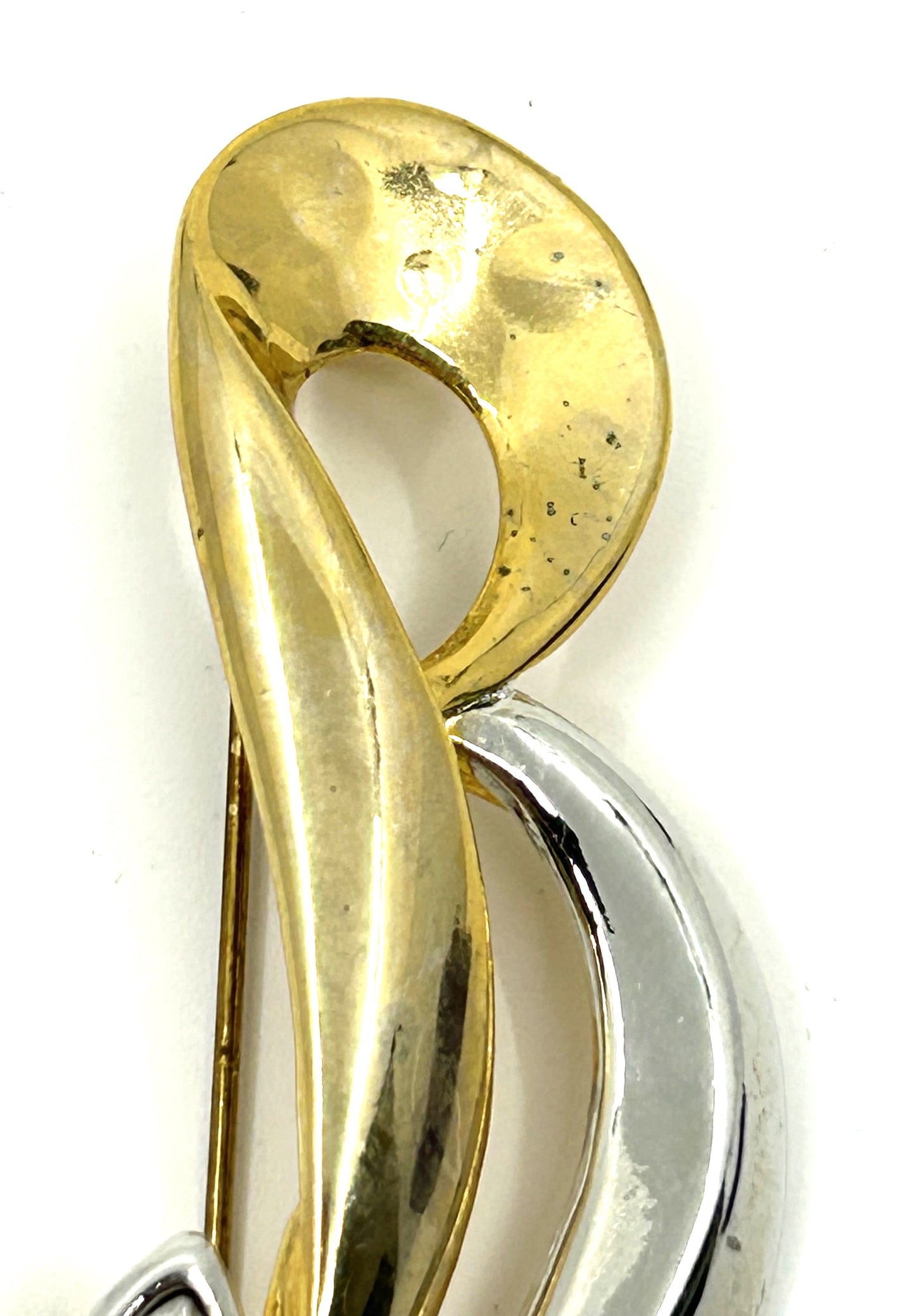 Vintage Two Tone Gold and Silver Letter B Brooch w/faux Diamonds