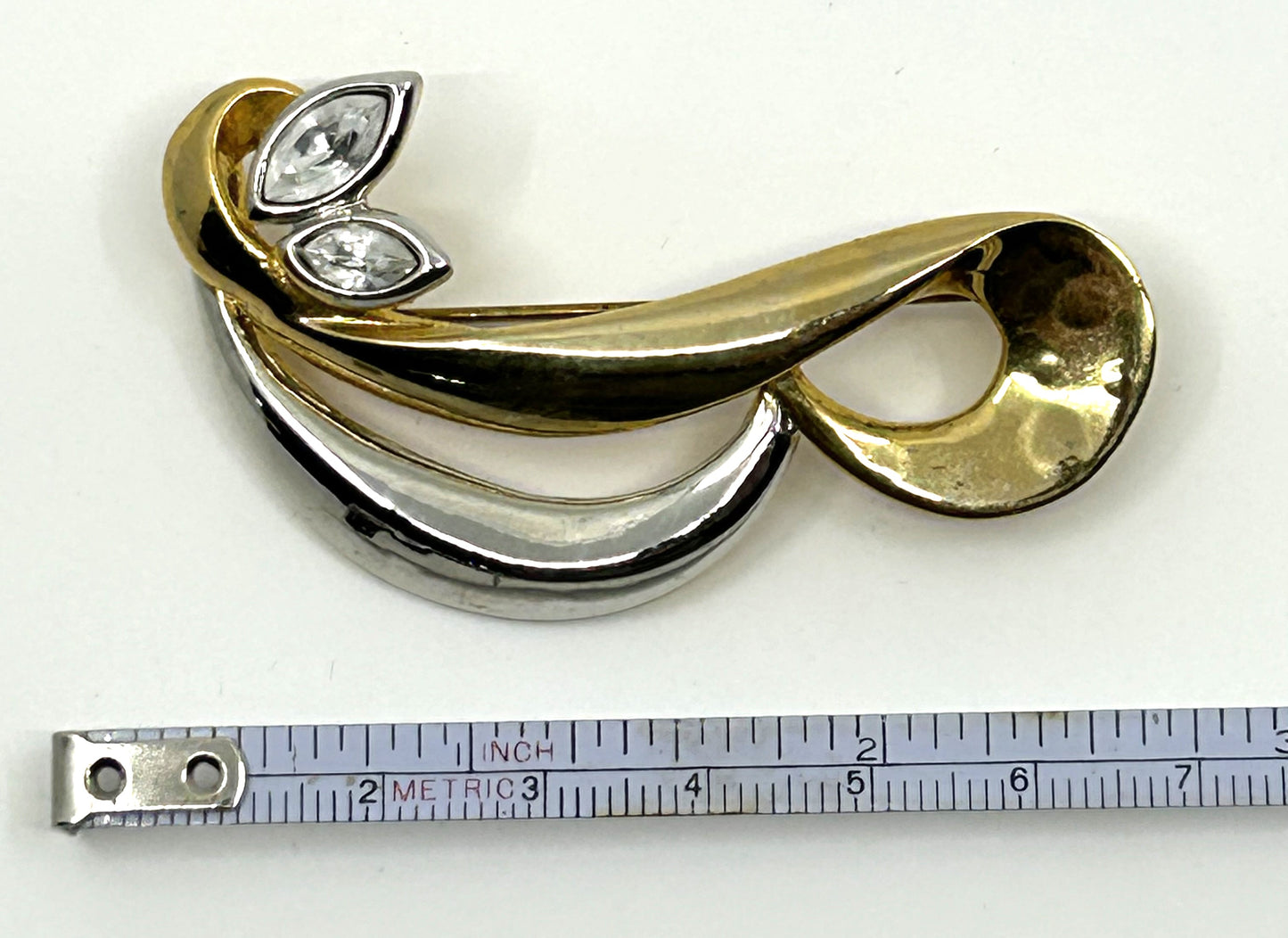 Vintage Two Tone Gold and Silver Letter B Brooch w/faux Diamonds