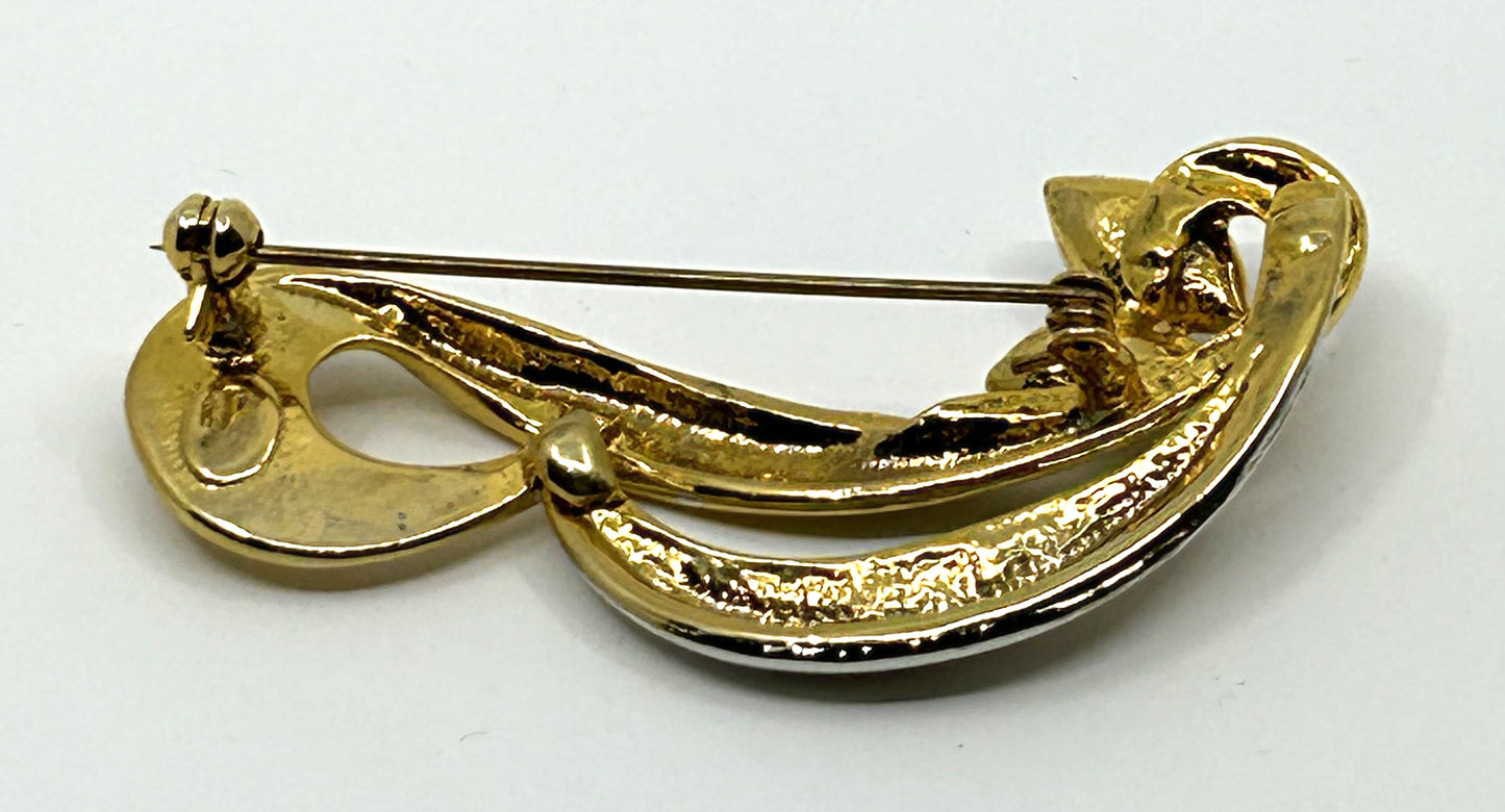 Vintage Two Tone Gold and Silver Letter B Brooch w/faux Diamonds