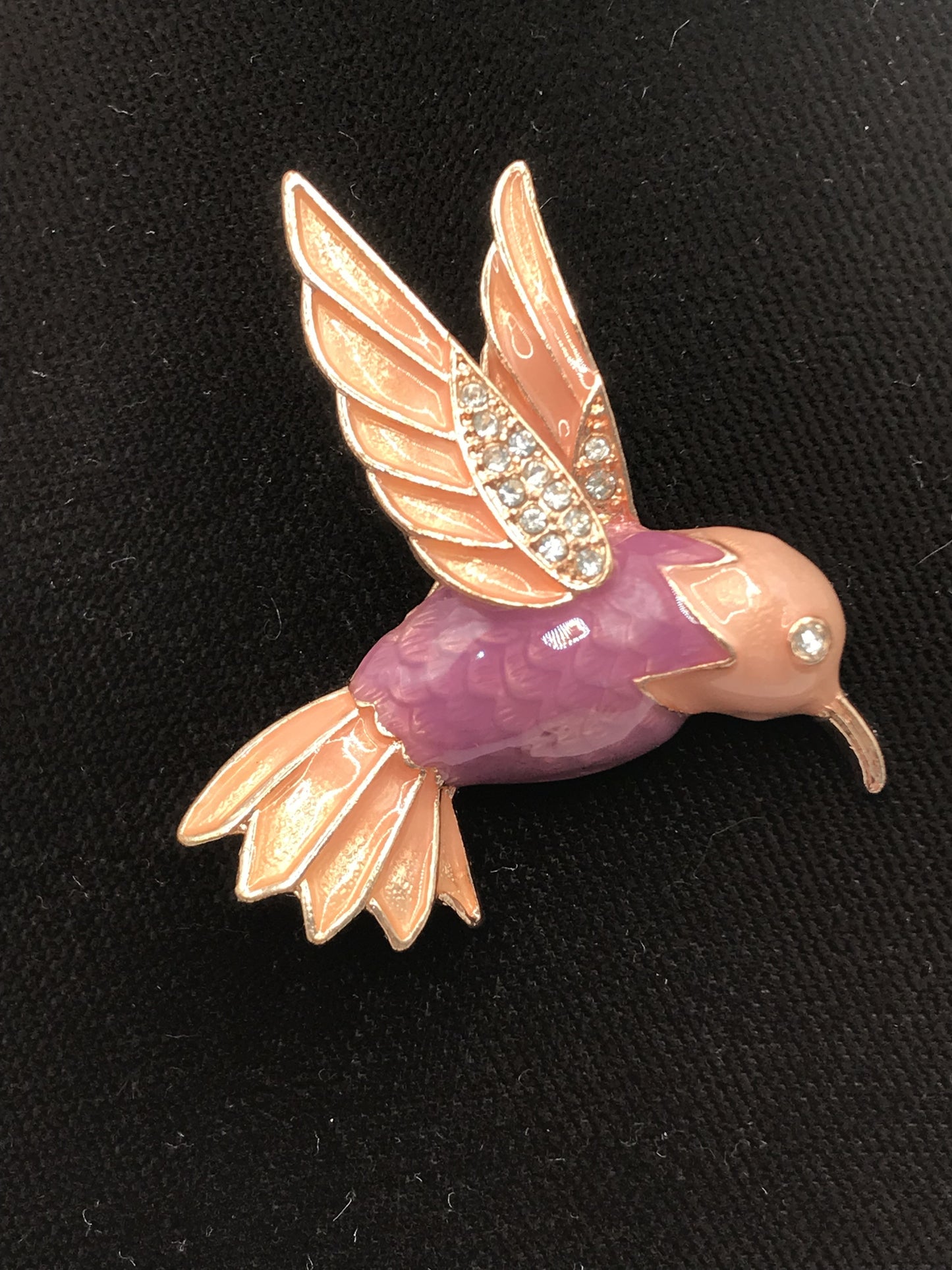 Hummingbird Cloisonne Brooch with Rhinestones