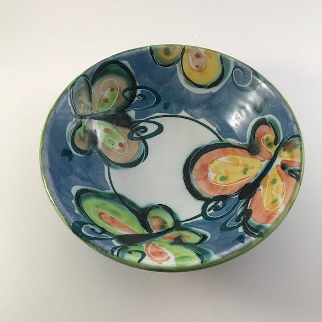 Richard Mund Handpainted Hand Sculpted Studio Pottery Butterfly Bowl