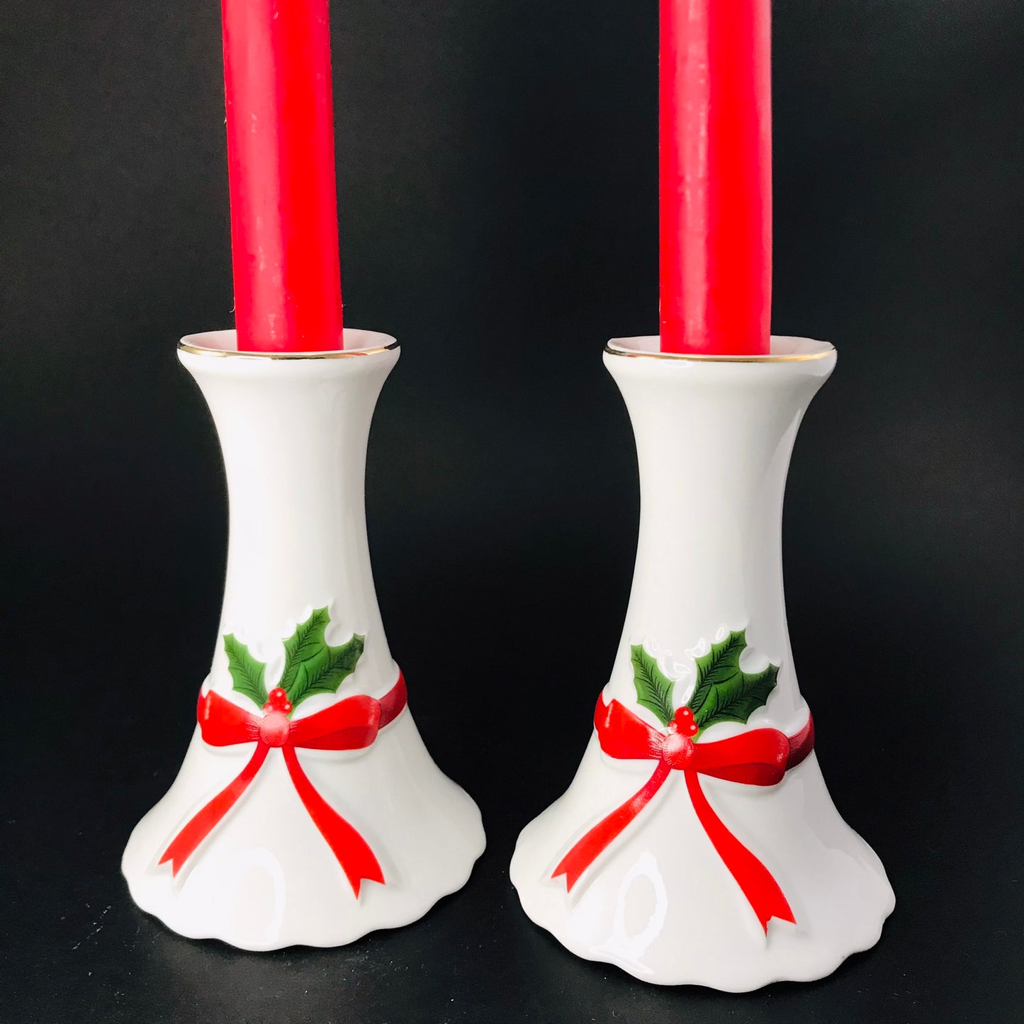 Mount Clemens Pottery Christmas Long Neck Candlestick Holders