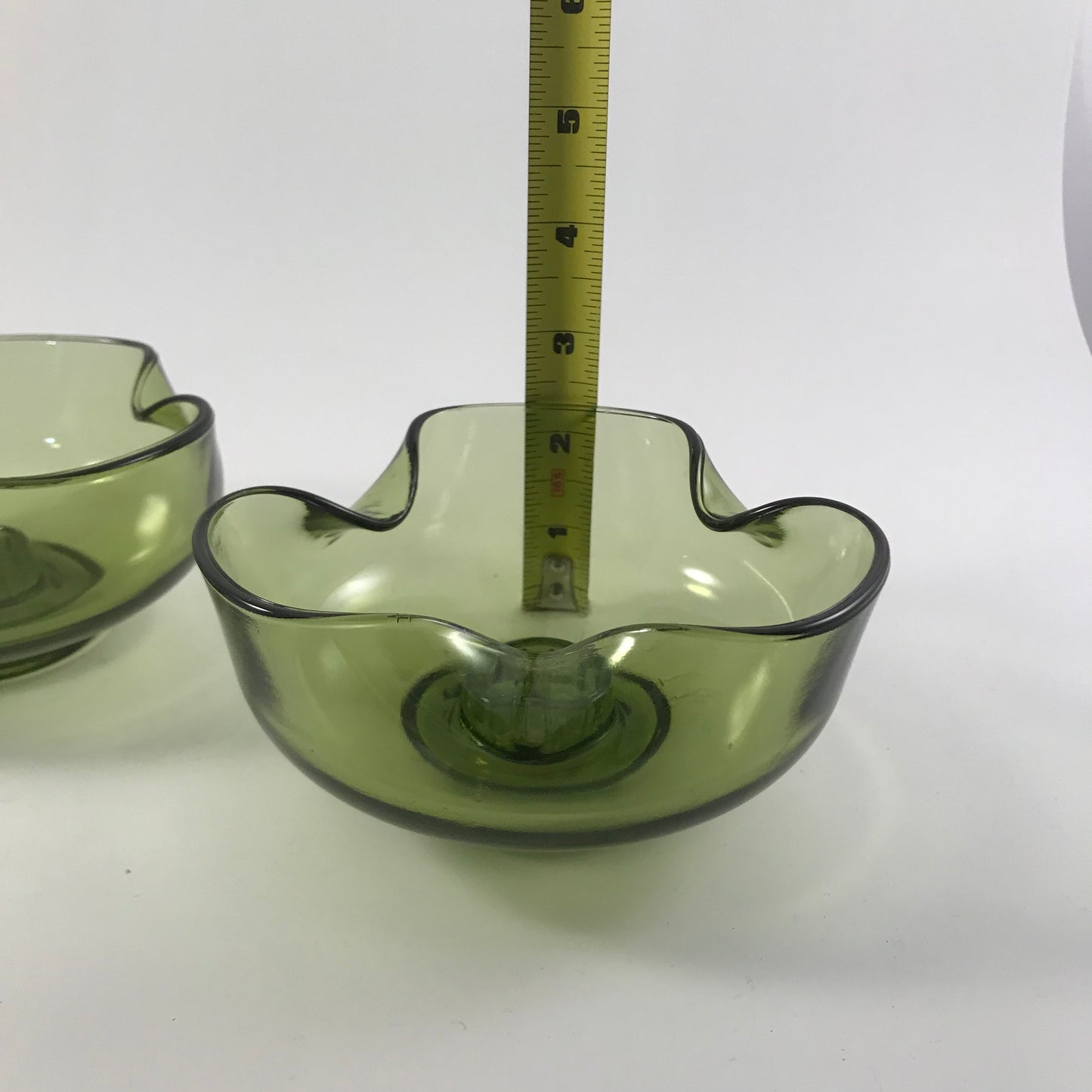 Mid Century Anchor Hocking Green Pinched Glass Candle Holders Set of 2
