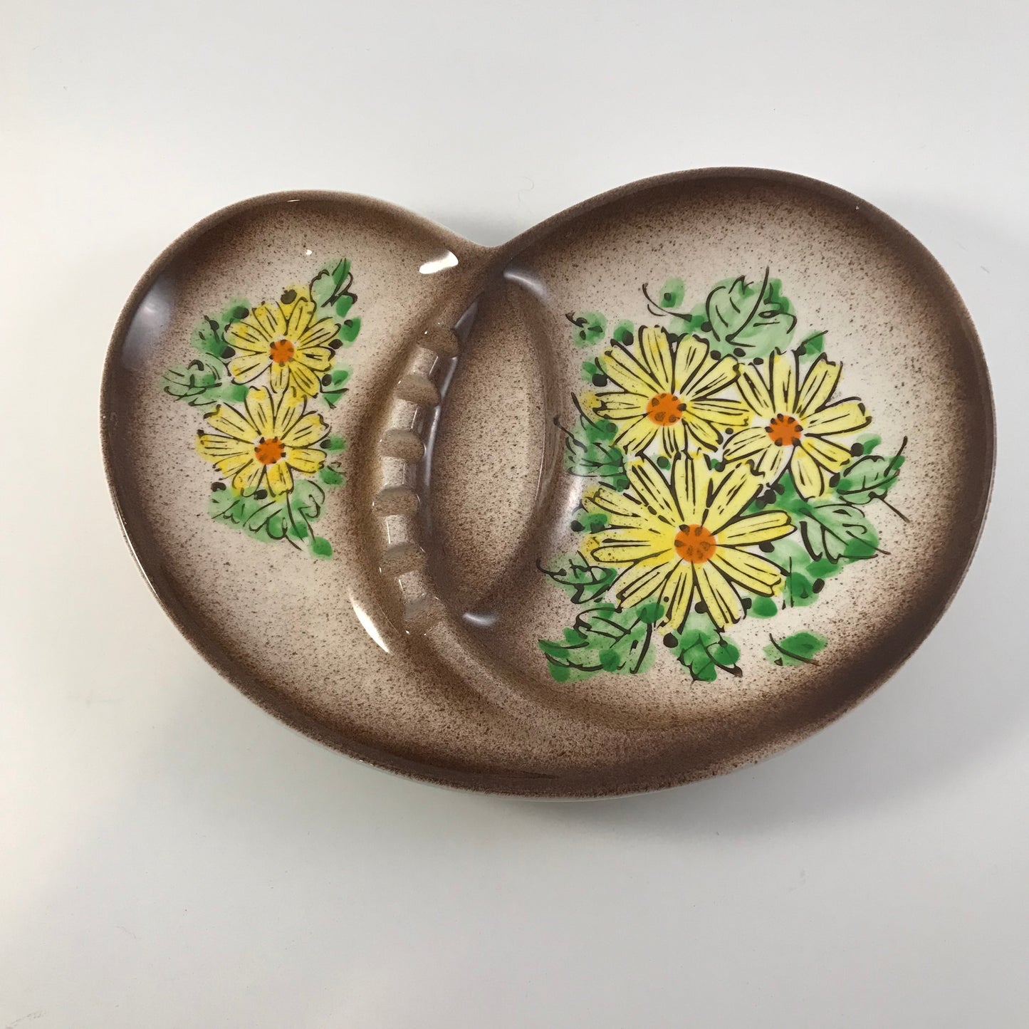 MCM Mid Century Semi-Heart Shaped Yellow Daisy Ashtray