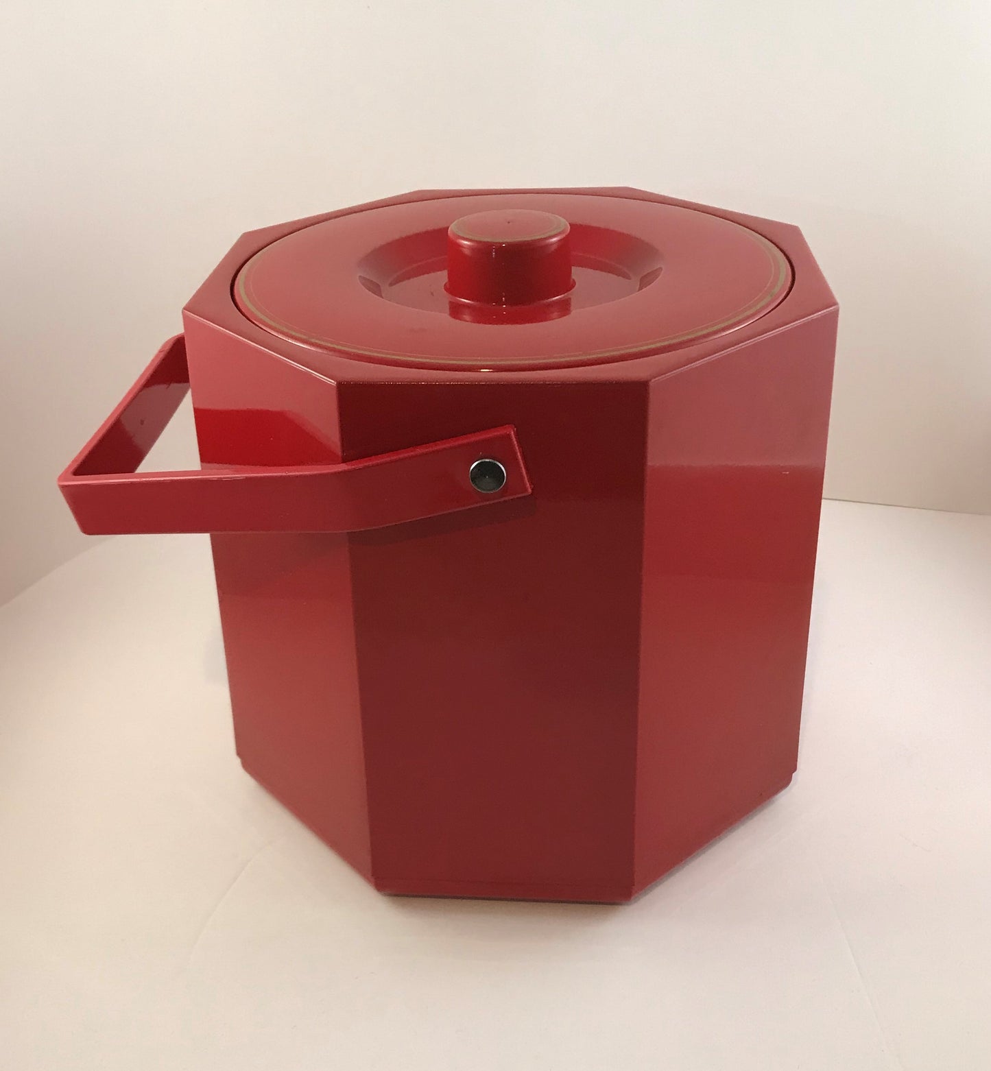 MCM Vintage Red Octagonal Lacquerware Ice Bucket