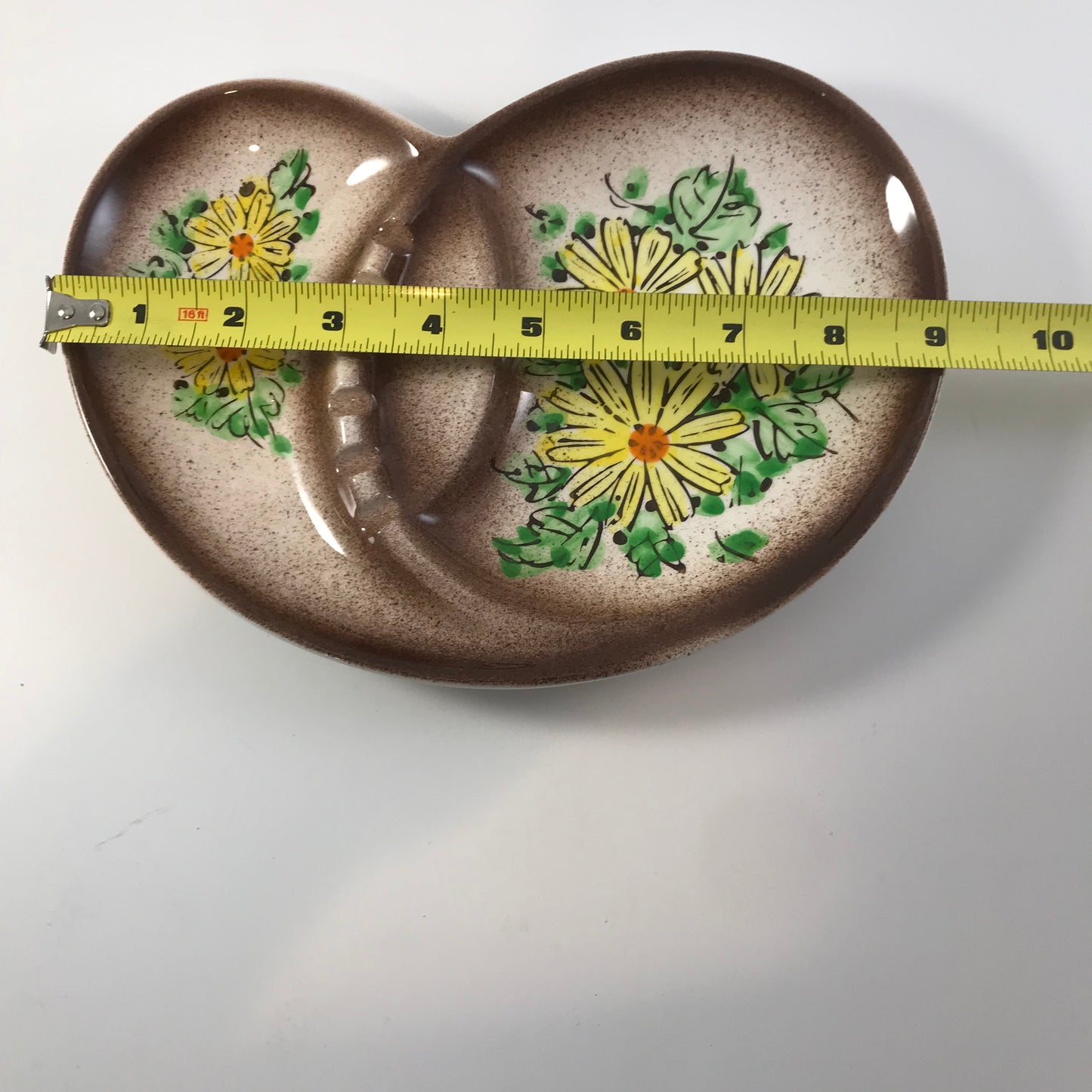 MCM Mid Century Semi-Heart Shaped Yellow Daisy Ashtray