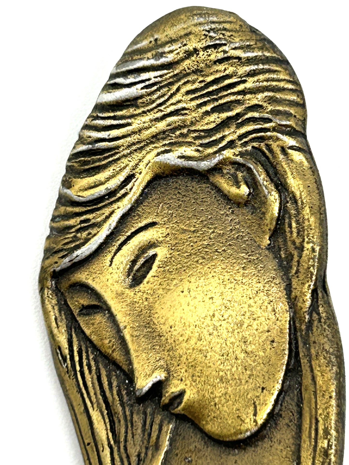 Art Deco Style Bronze-look Woman's Sculpted Face Brooch