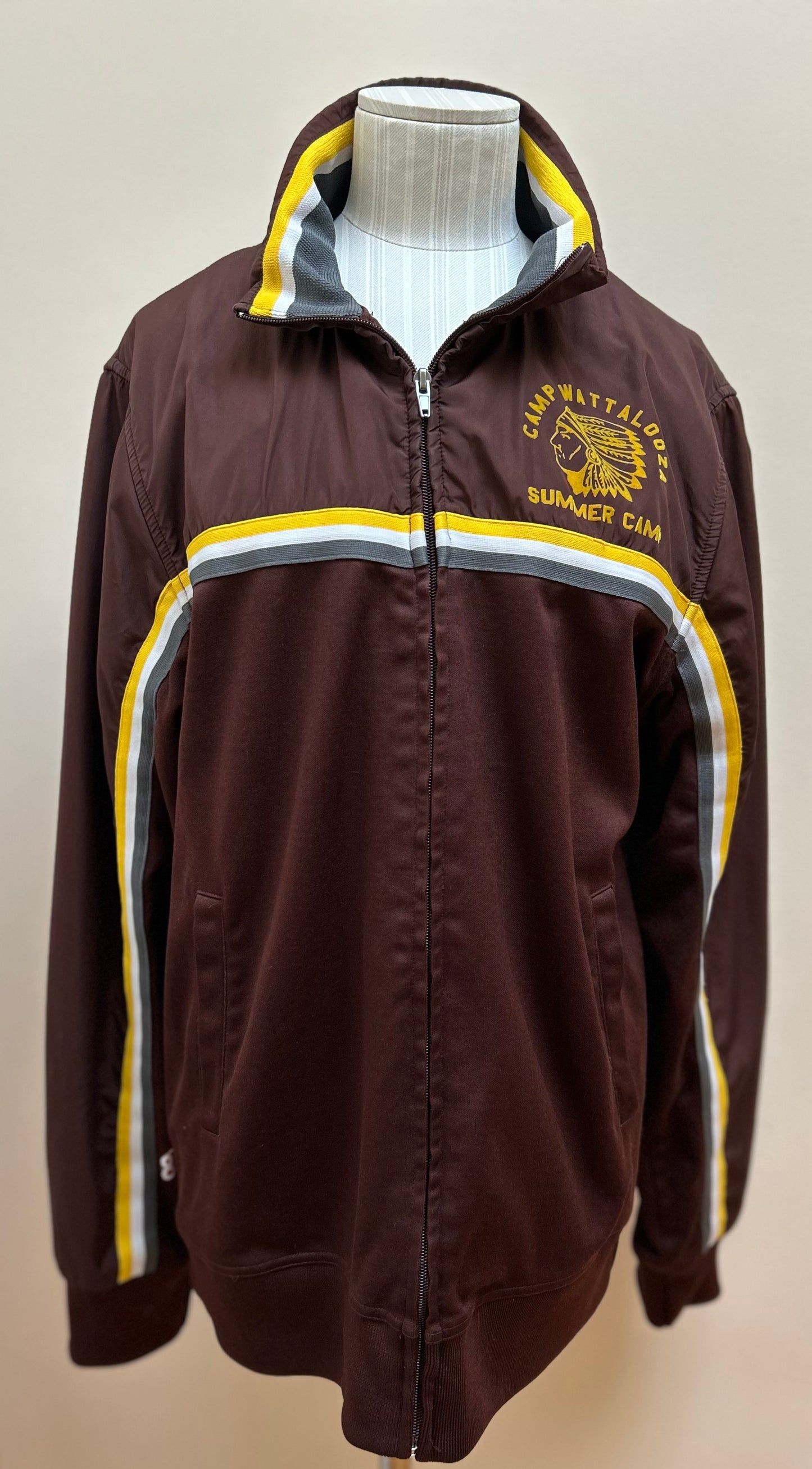 David & Goliath Camp Wattalooza Summer Camp Brown Yellow Striped Track Jacket Men's