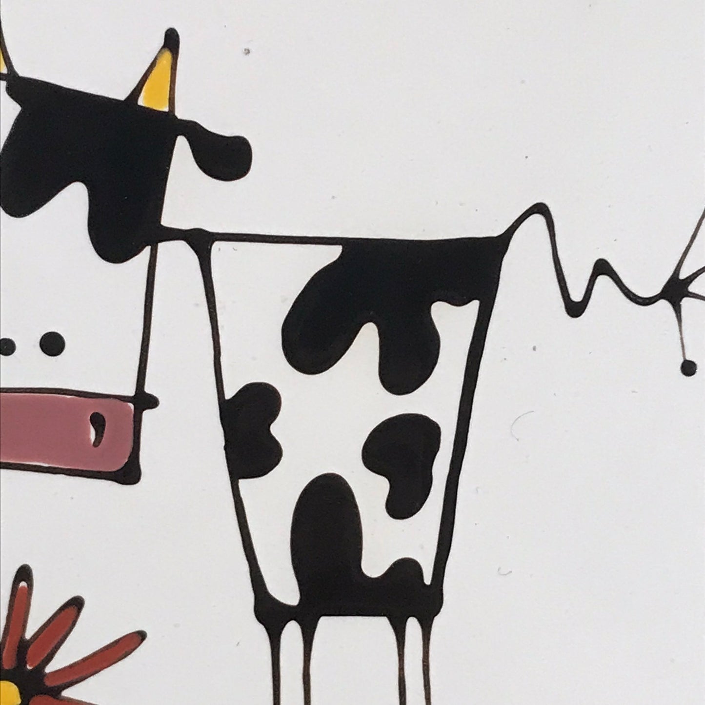 Artist KETTO Abstract Cow in Daisy Field Ceramic Tile