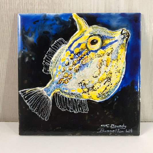 Sherrilyn Boundy Yellow / Blue Puffy Fish Wall Décor Tile