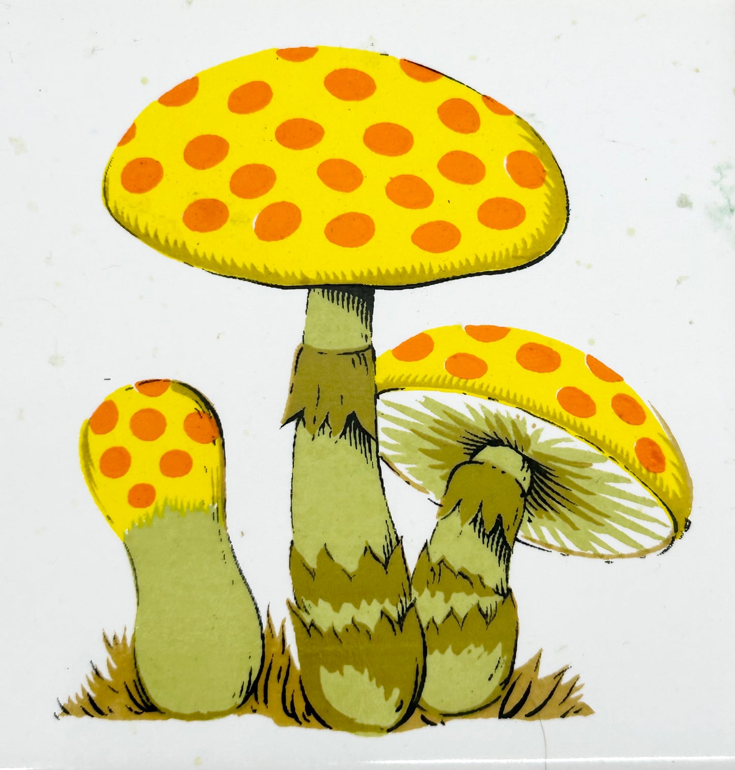 Vintage Bright Yellow Triple Mushroom Cast Iron Trivet