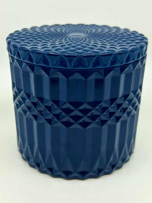 Cobalt Blue diamond cut glass jar with suction lid