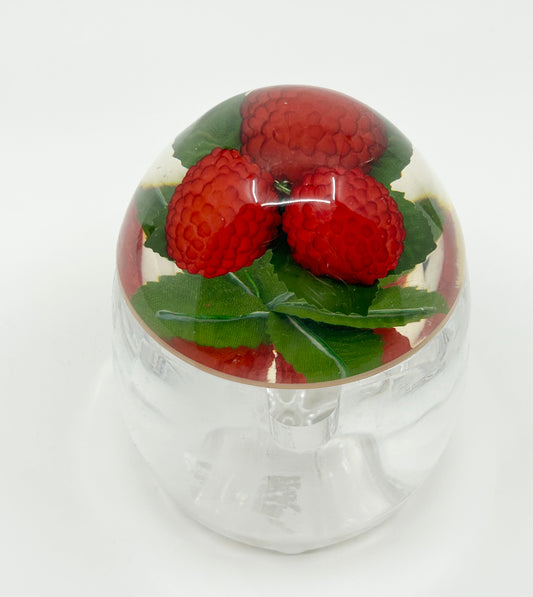 Rasberries encased in an Acrylic Jam Jar