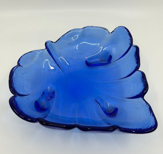 Cobalt Blue Glass Large Leaf Catch All Bowl