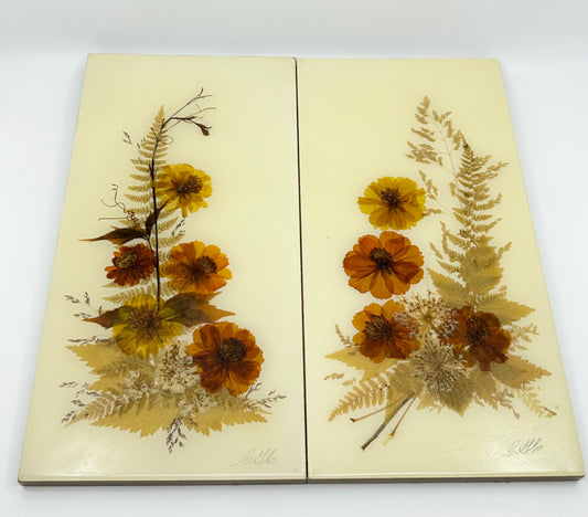 Country Girl Creations Vintage Handmade Pressed Preserved Leaves and Flowers Plaques - Signed by the Artist