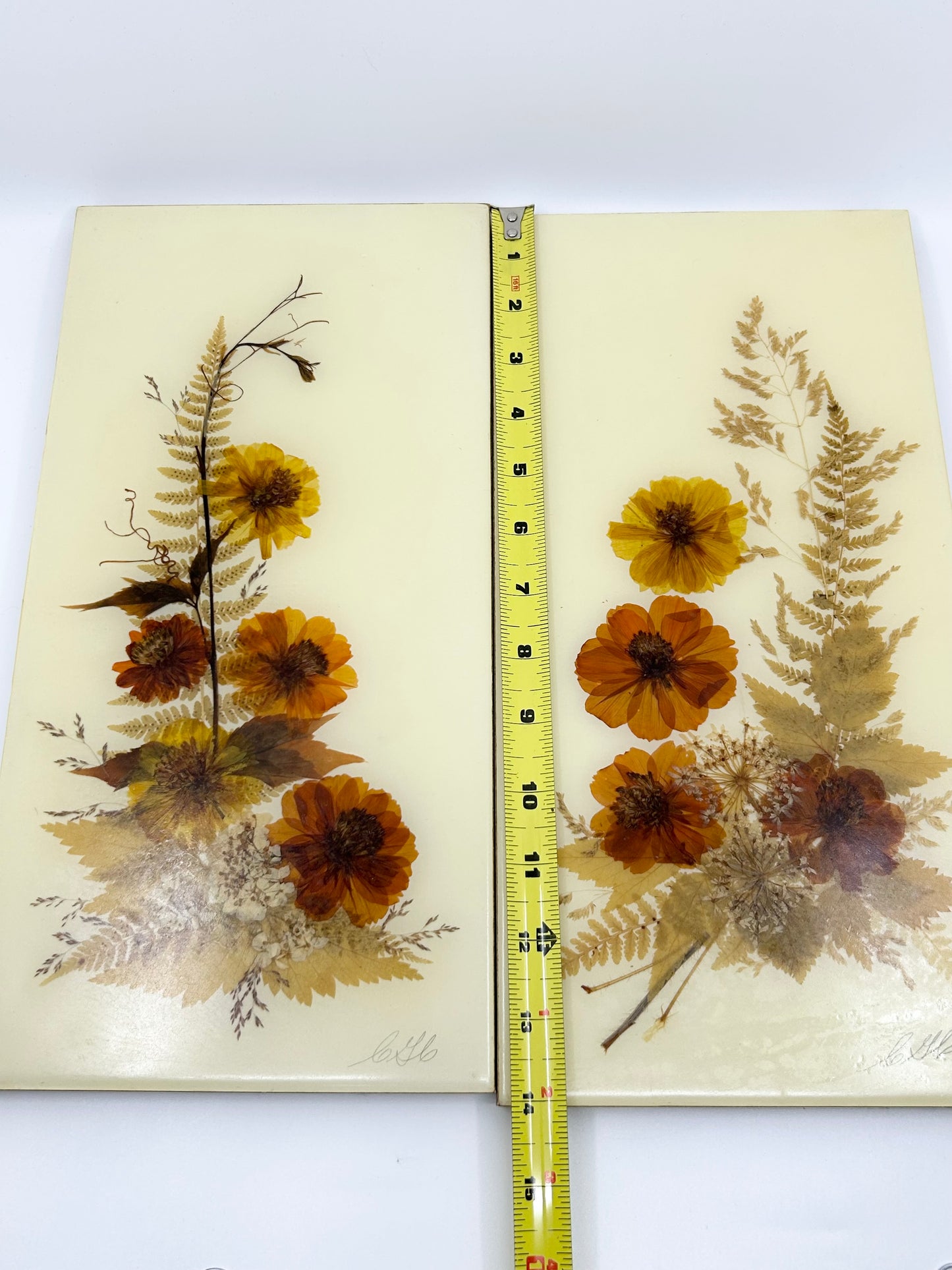 Country Girl Creations Vintage Handmade Pressed Preserved Leaves and Flowers Plaques - Signed by the Artist