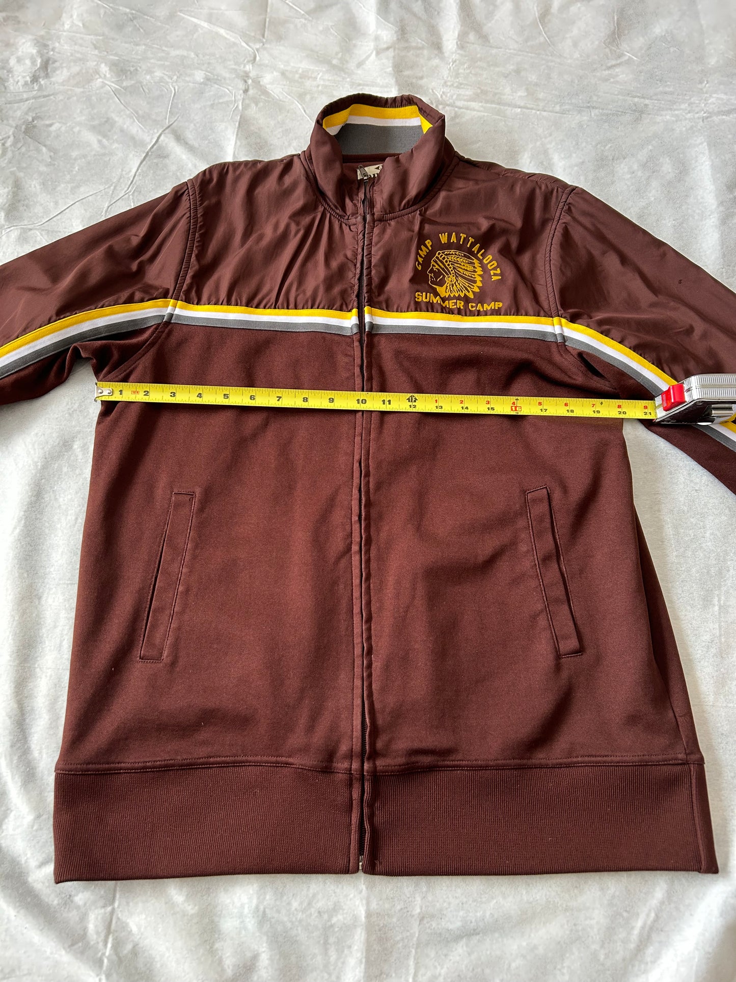 David & Goliath Camp Wattalooza Summer Camp Brown Yellow Striped Track Jacket Men's