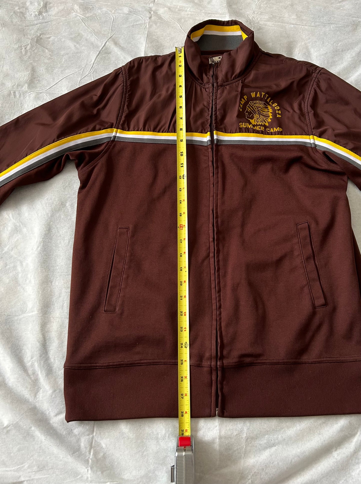 David & Goliath Camp Wattalooza Summer Camp Brown Yellow Striped Track Jacket Men's