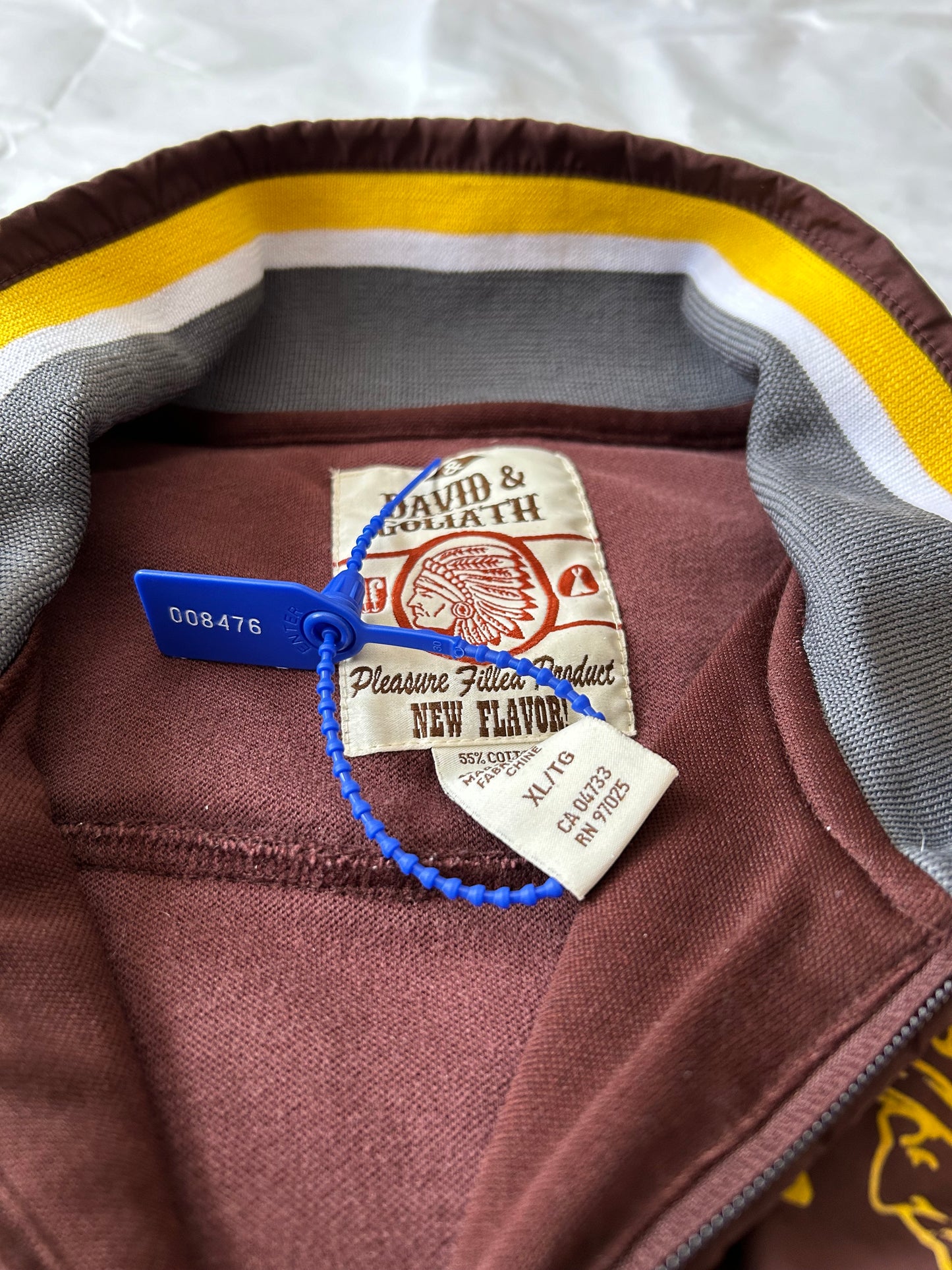 David & Goliath Camp Wattalooza Summer Camp Brown Yellow Striped Track Jacket Men's