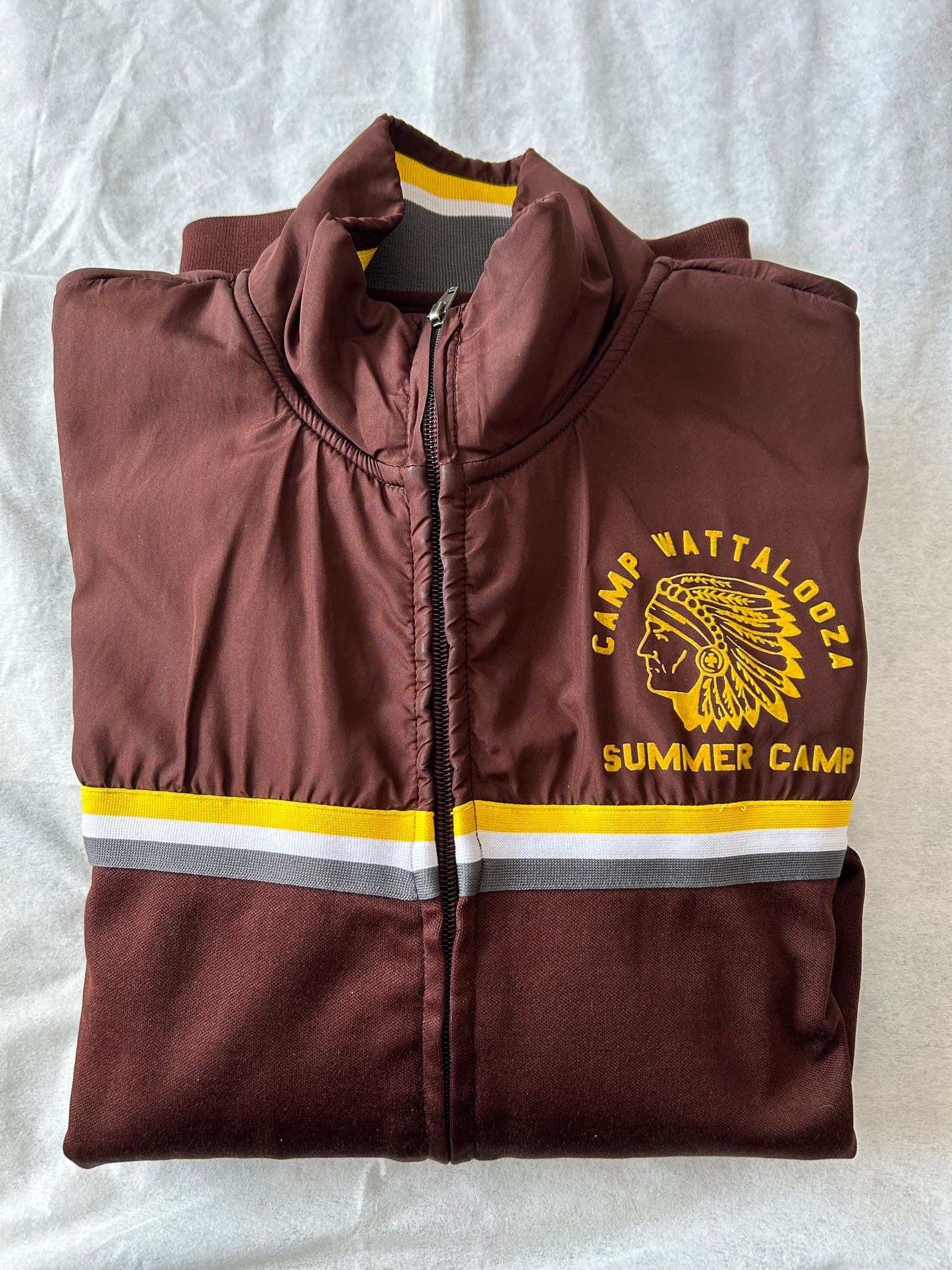David & Goliath Camp Wattalooza Summer Camp Brown Yellow Striped Track Jacket Men's