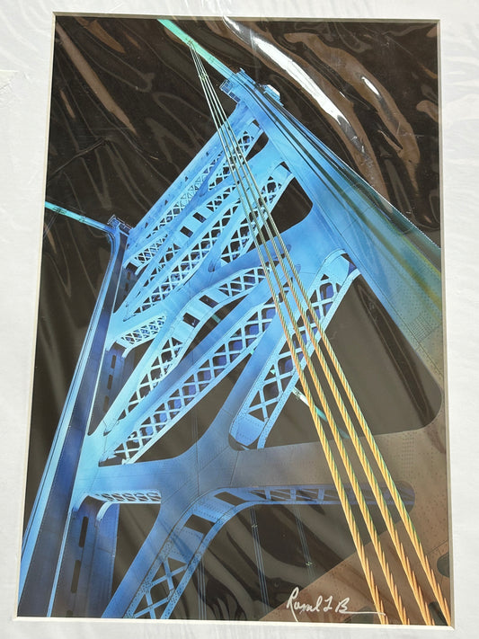 Russell Brown Photography Benjamin Franklin Bridge Scene Matte Frame - Signed