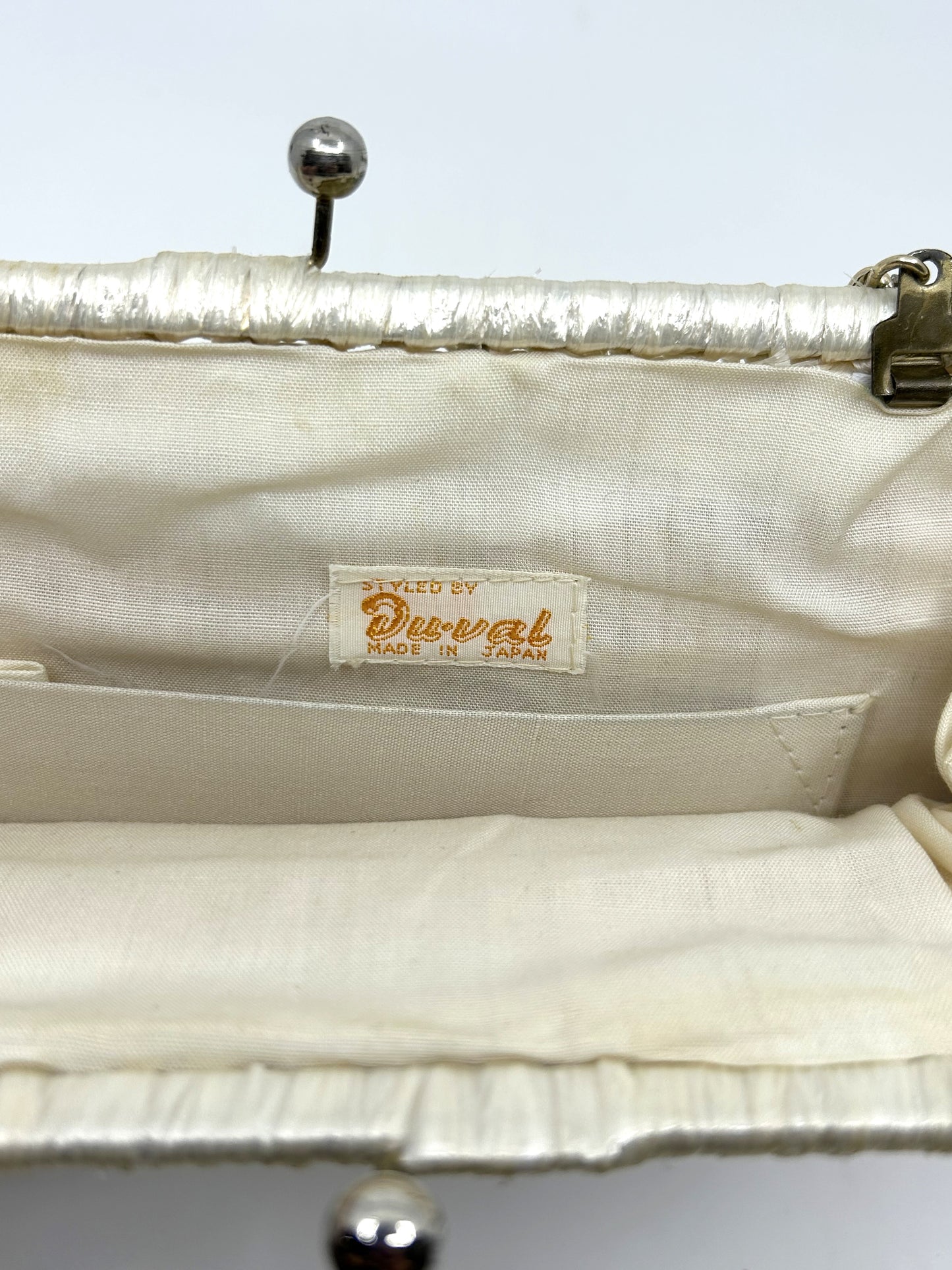 Vintage Faux Straw and Pearl Clutch / Handbag w/chain