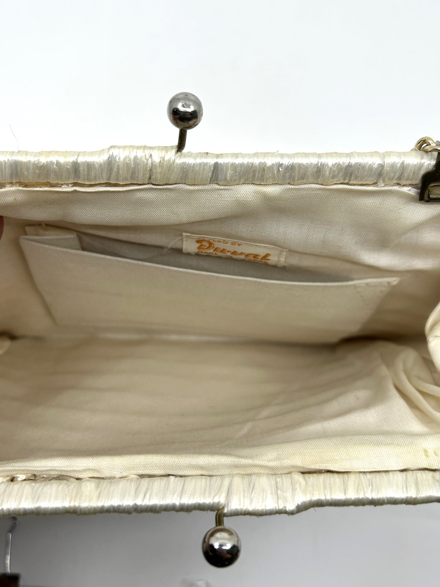 Vintage Faux Straw and Pearl Clutch / Handbag w/chain