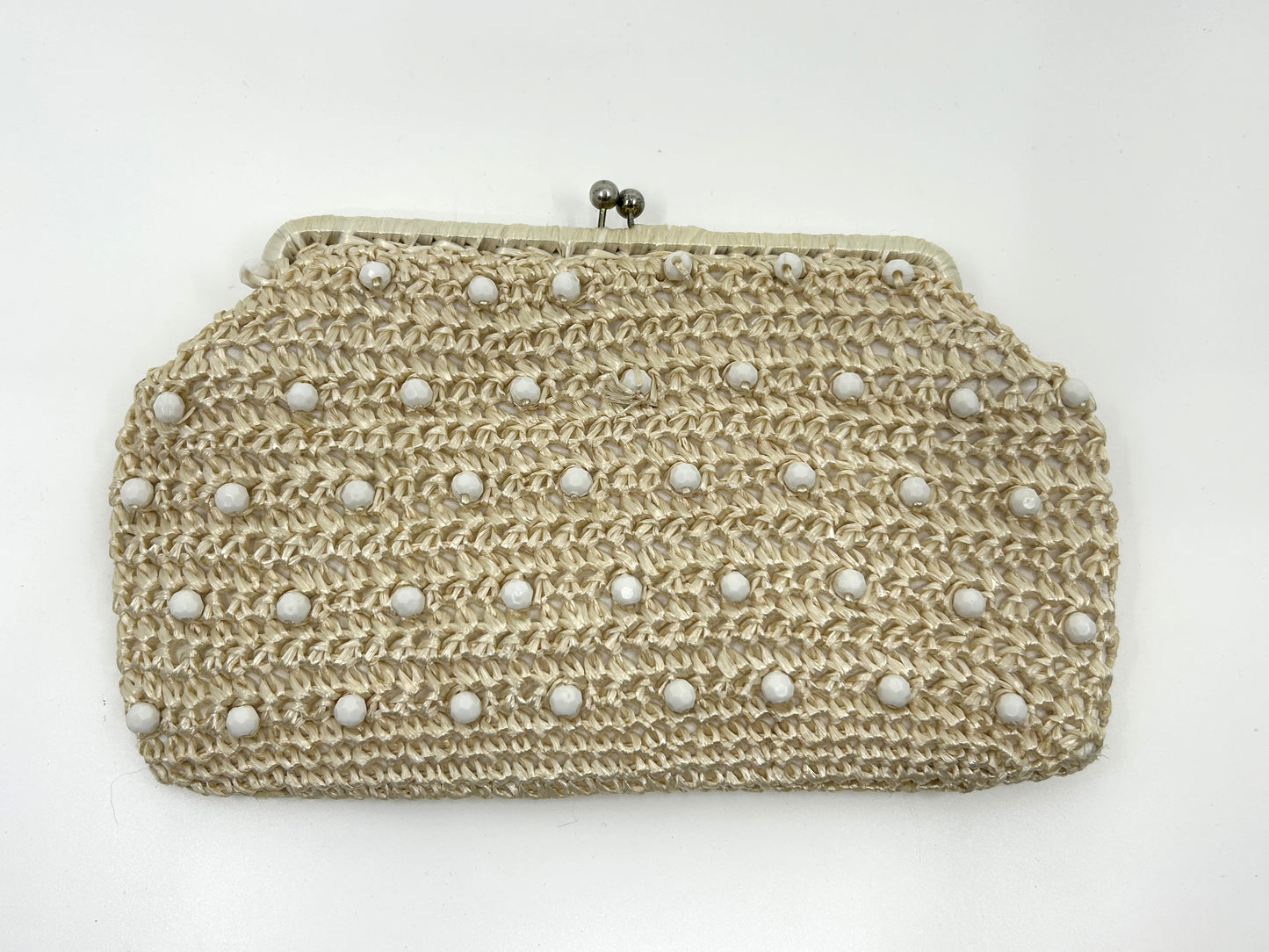 Vintage Faux Straw and Pearl Clutch / Handbag w/chain